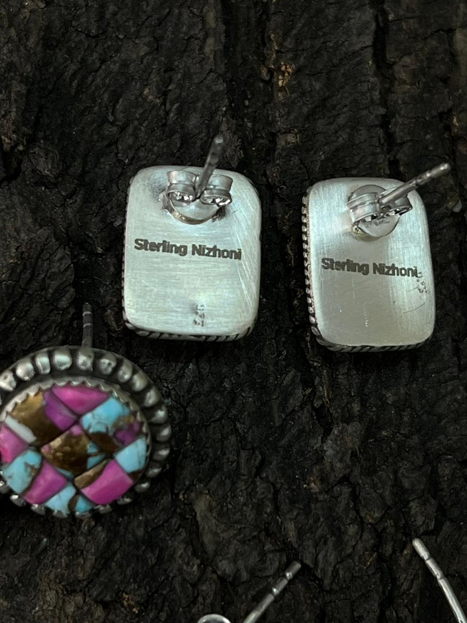Handmade Sterling Silver Cotton Candy Post Studs Earrings "Signed Nizhoni"