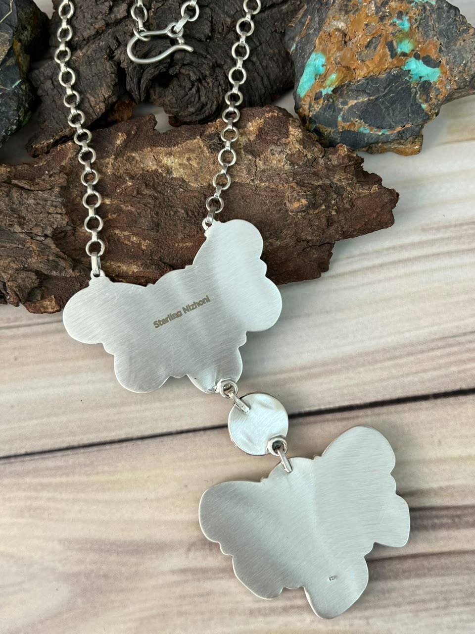 Handmade Sterling Silver Gem Silica Collection: Necklace Signed Nizhoni