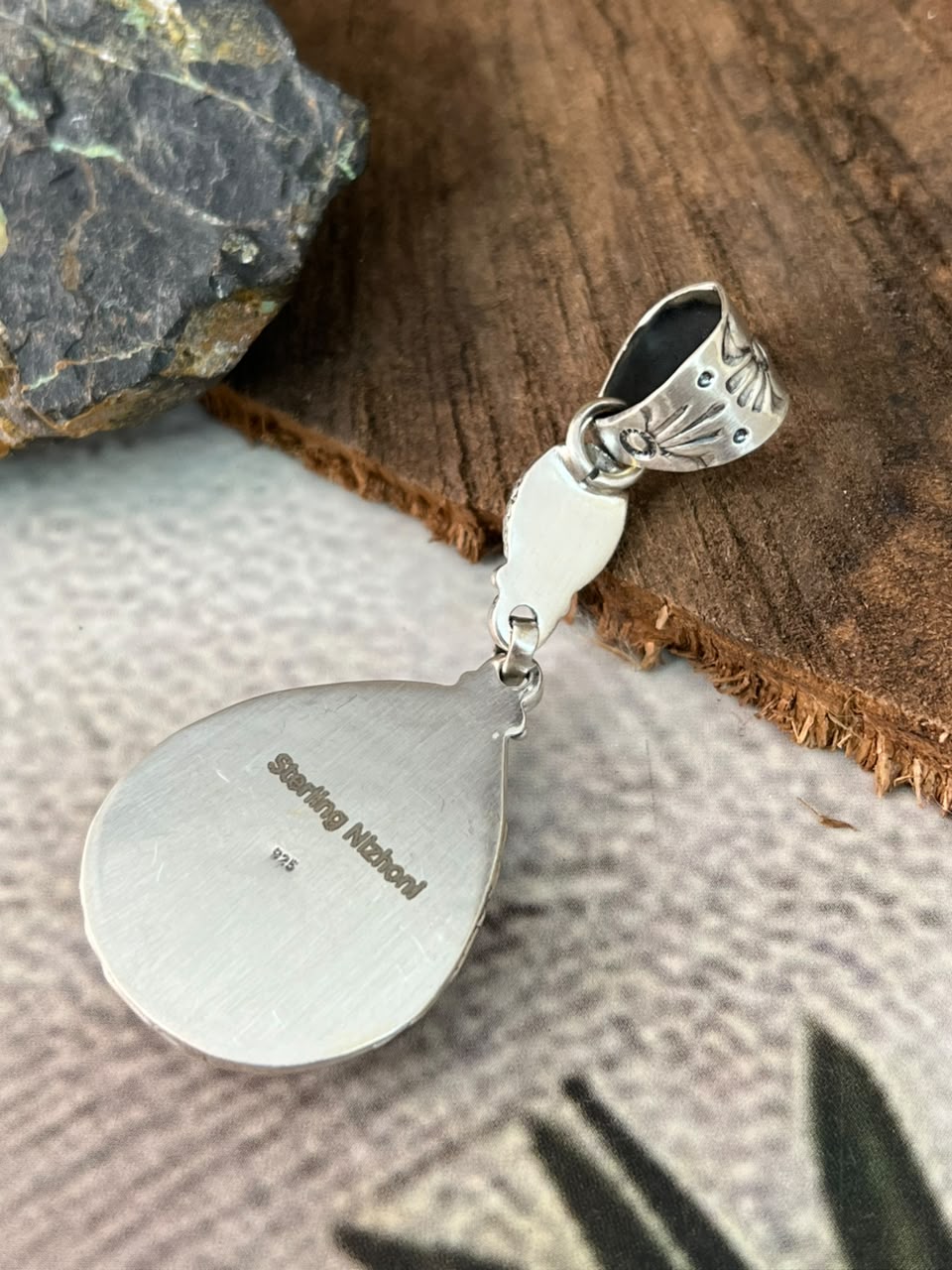 Handmade Sterling Silver Royston Ribbon Turquoise Pendant Signed Nizhoni