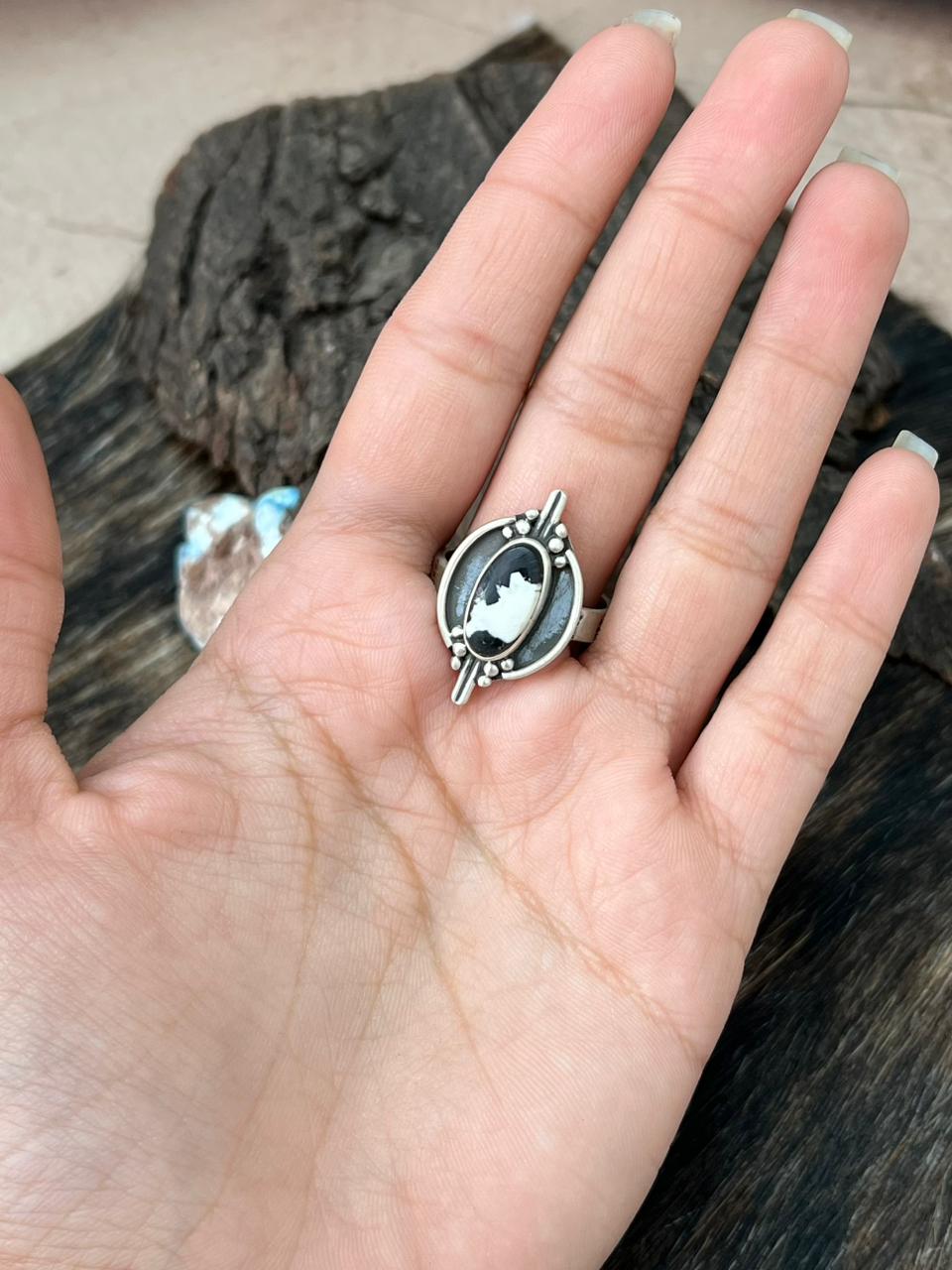 Handmade Sterling Silver White Buffalo Adjustable Ring "Signed Nizhoni"