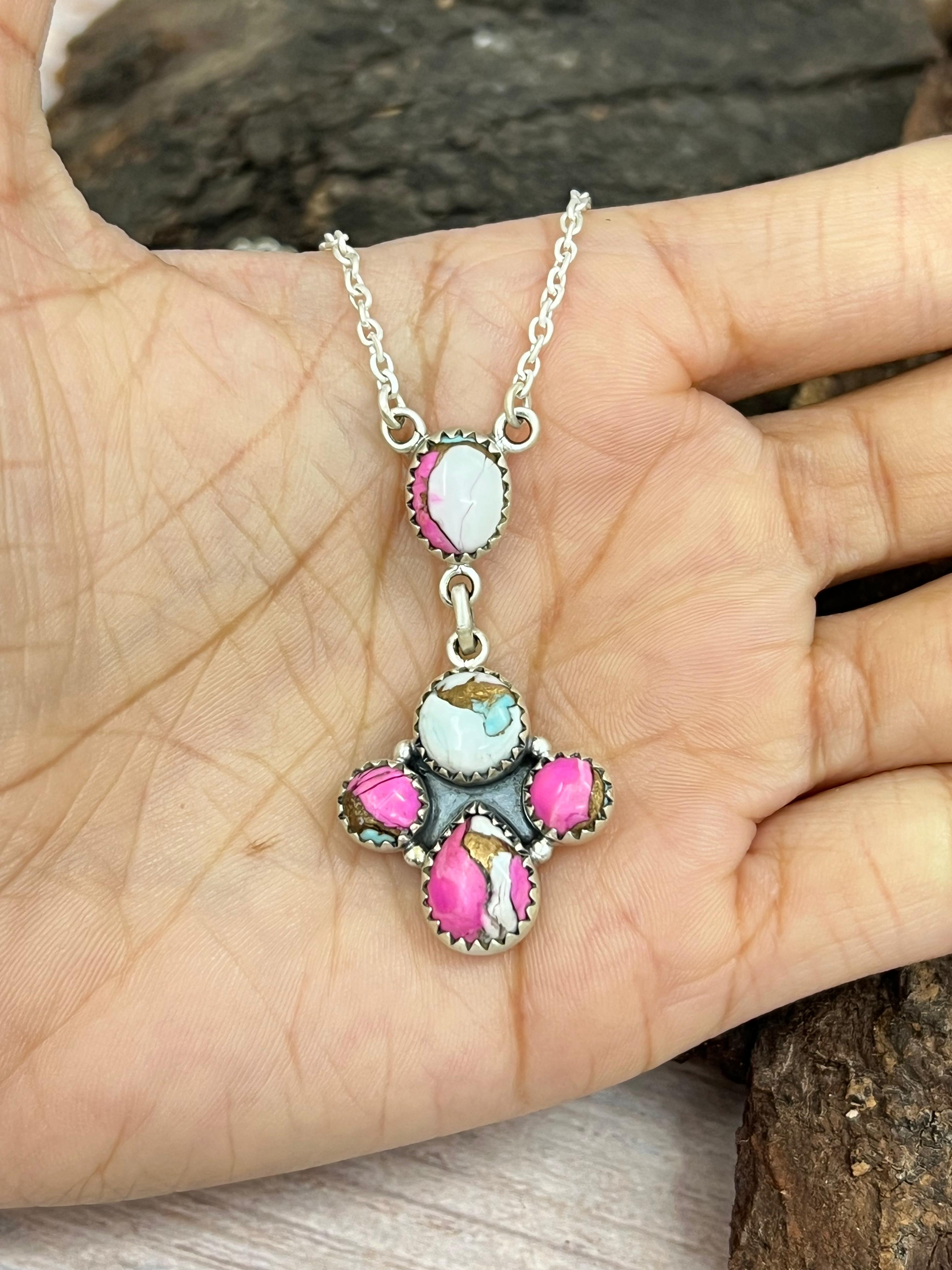 Handmade Sterling Silver Cotton Candy Turquoise Necklace with Signed Nizhoni