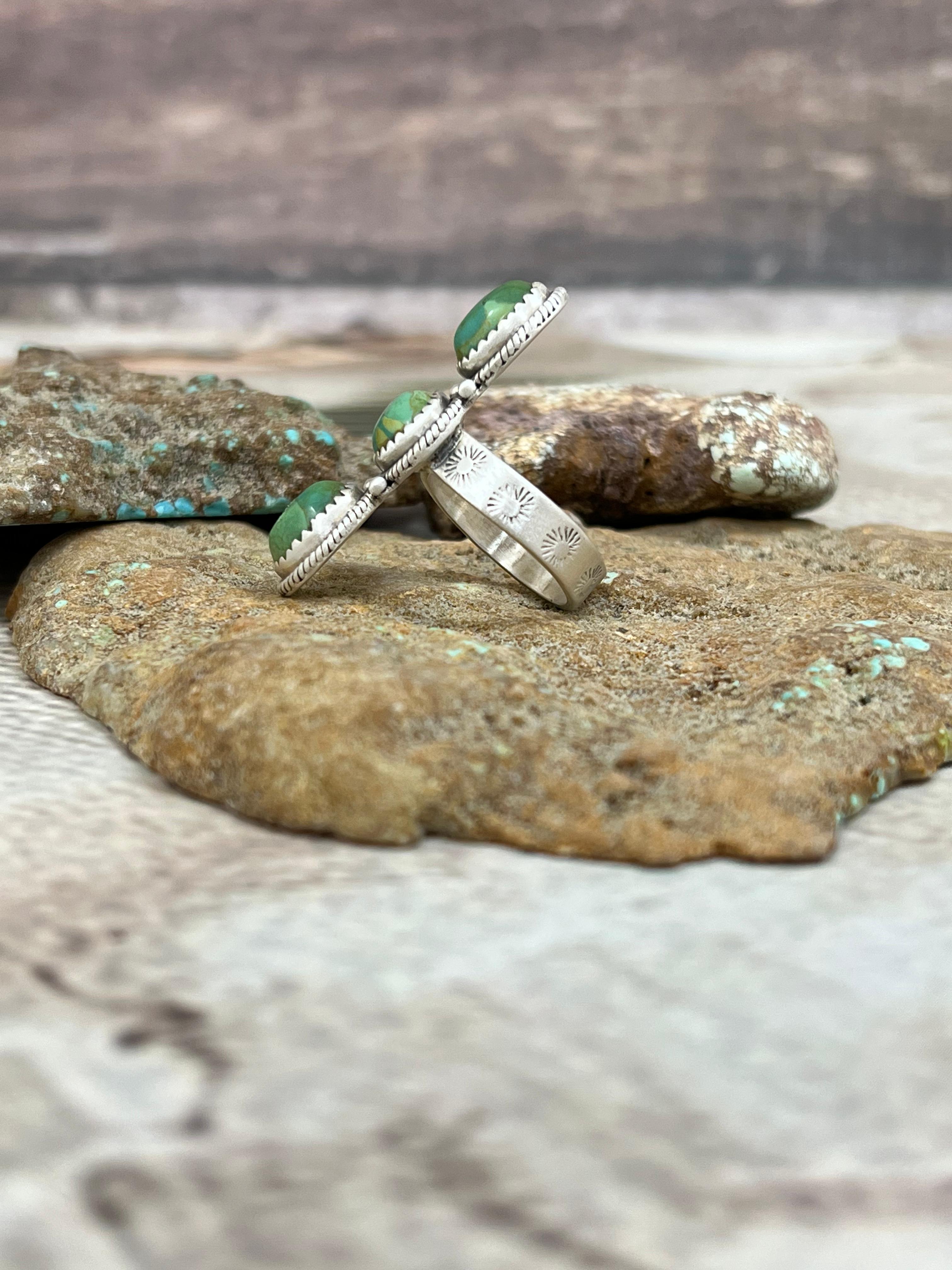 Handmade Sterling Silver Kingman Turquoise Adjustable Ring Signed Nizhoni (2)