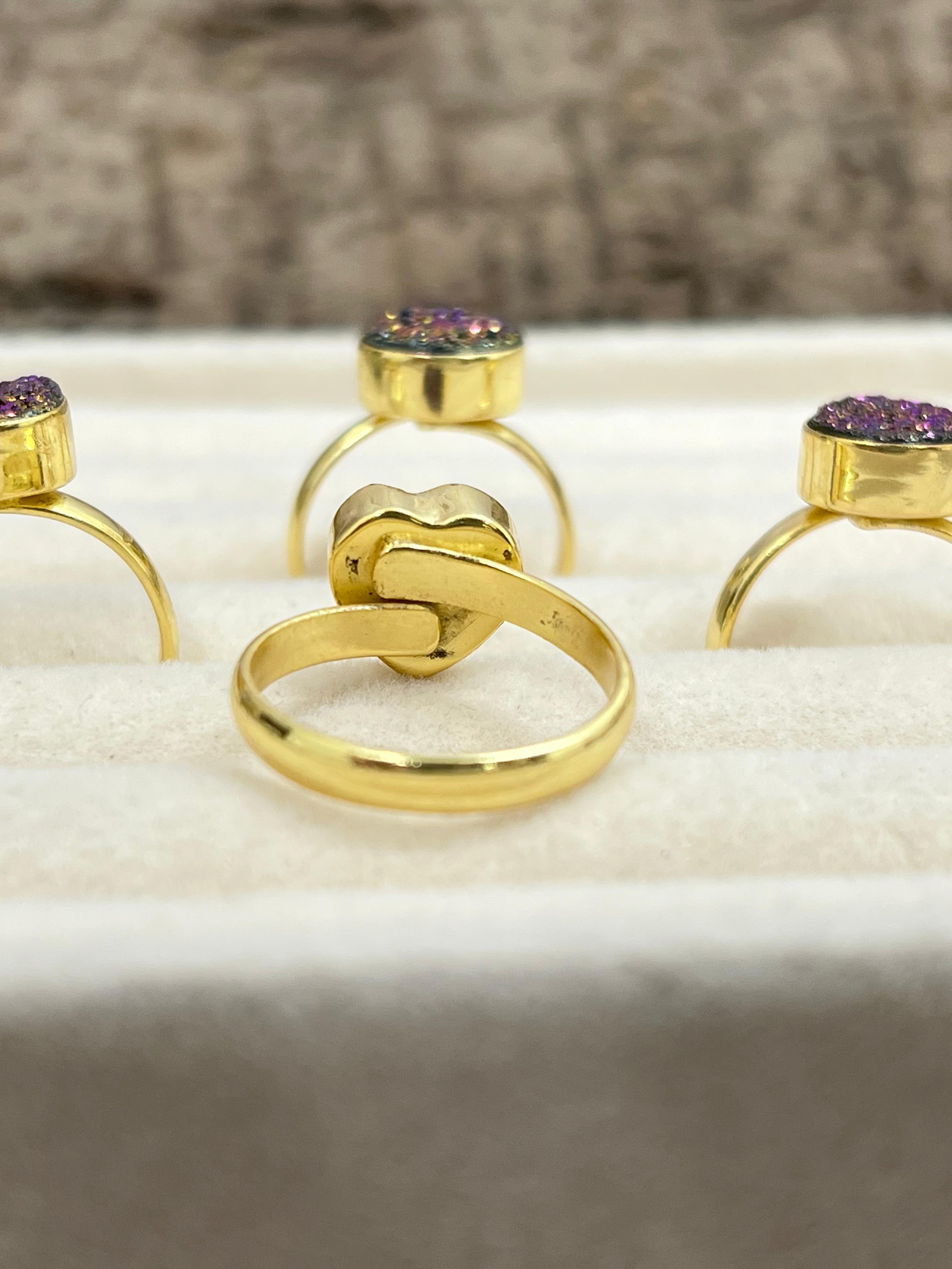 “The Boho Collection” Handmade Natural Druzy Purple Adjustable Ring