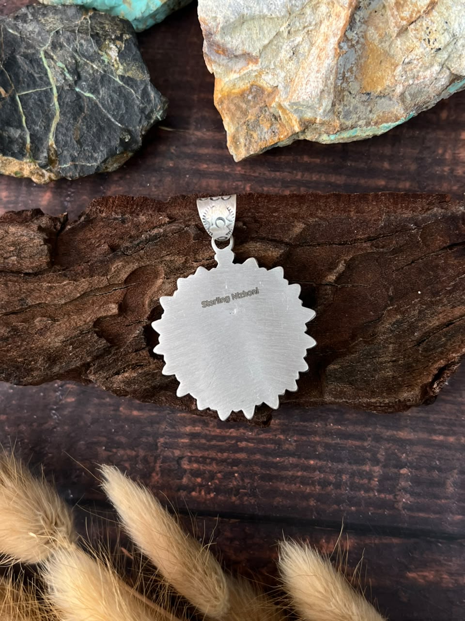 Handmade Sterling Silver Kingman Turquoise Pendant Signed Nizhoni
