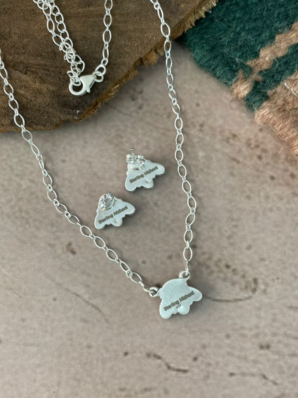 Handmade Sterling Silver Kingman Turquoise Necklace and Earrings Set Signed Nizhoni