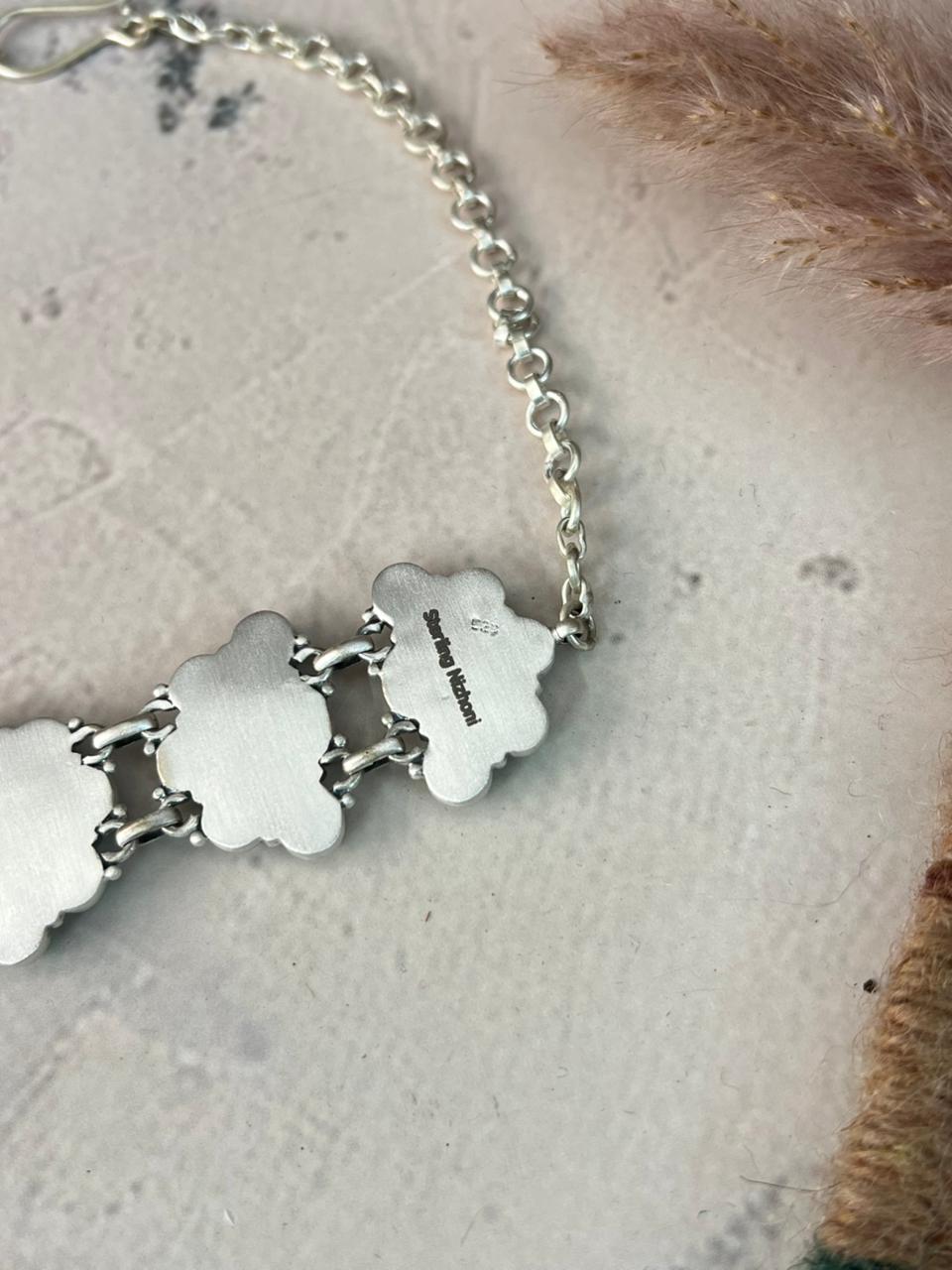 Handmade Sterling Silver Kingman Turquoise Choker Necklace Signed Nizhoni
