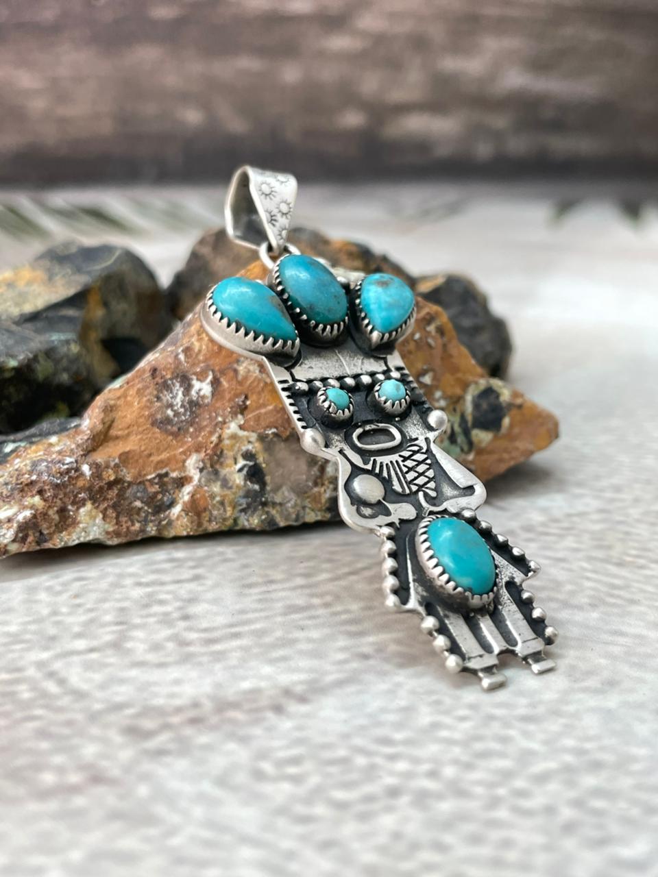 Handmade Sterling Silver Kingman Turquoise Pendant "Signed Nizhoni"