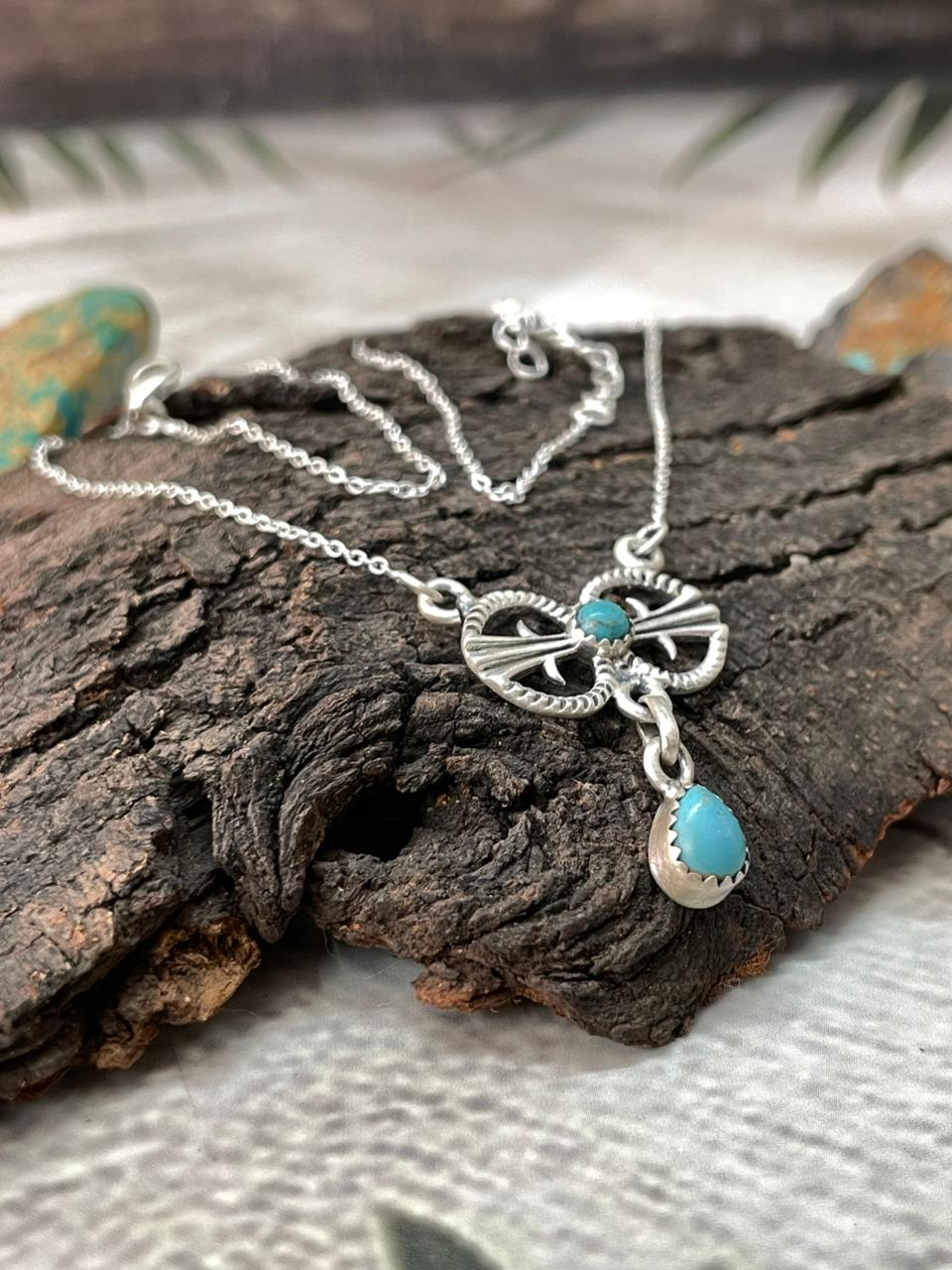 Handmade Sterling Silver Kingman Turquoise Necklace "Signed Nizhoni"