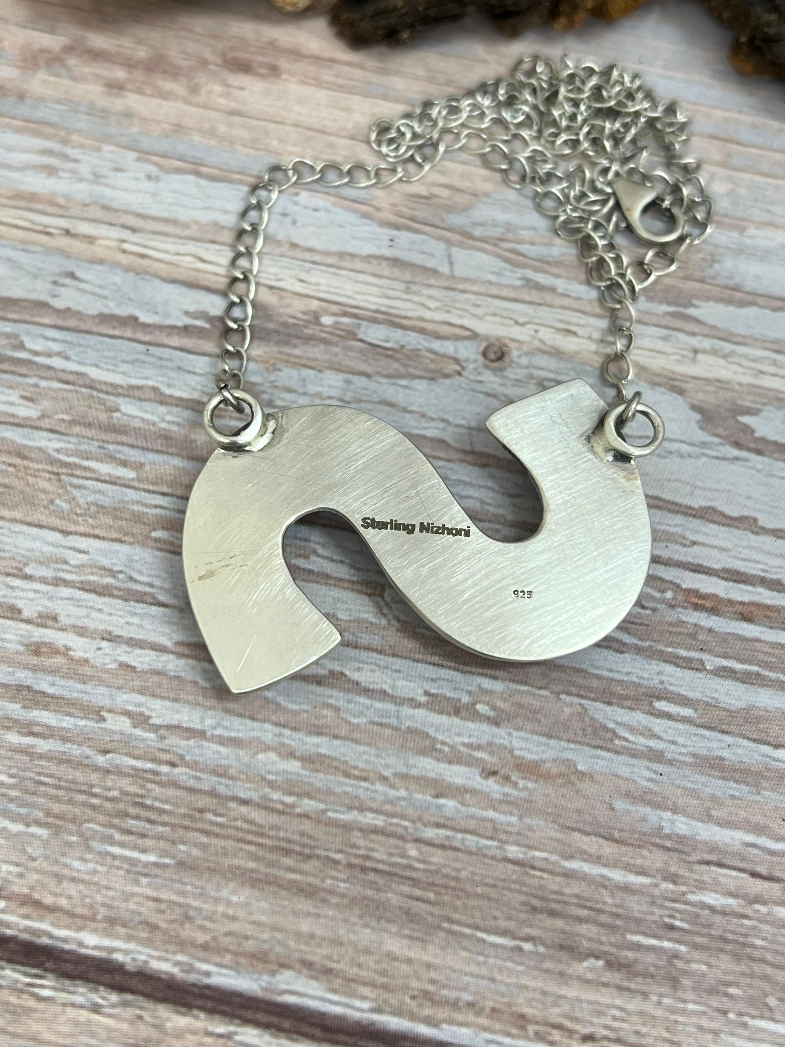 Handmade Sterling Silver Mix Multi Stone (S) Letter Necklace with Signed Nizhoni