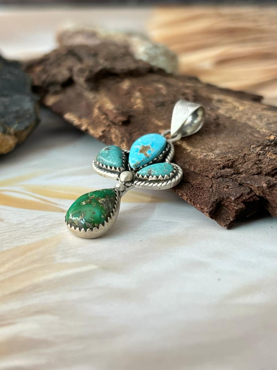 Handmade Sterling Silver White Water With Sonoran Mountain Turquoise Pendant "Signed Nizhoni"