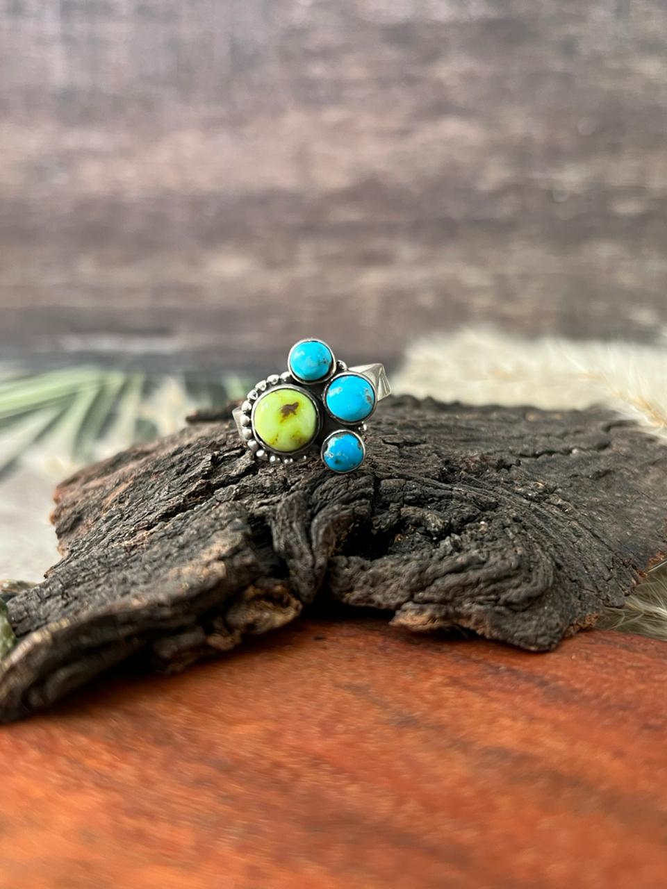 Handmade Sterling Silver Sierra Bella with Palomino Turquoise Collection: Adjustable Ring "Signed Nizhoni"