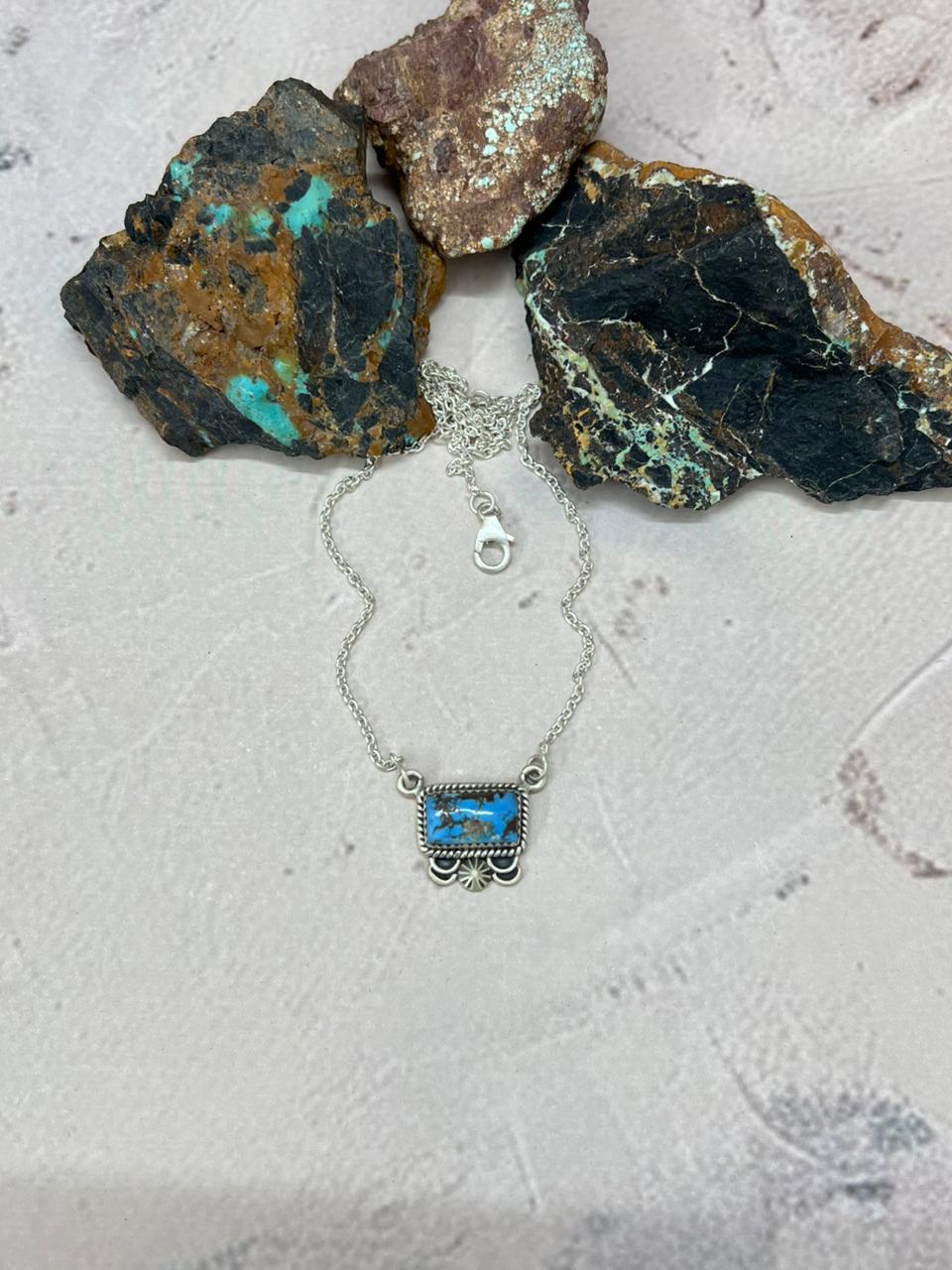 Handmade Sterling Silver Golden Hills Turquoise Necklace "Signed Nizhoni"