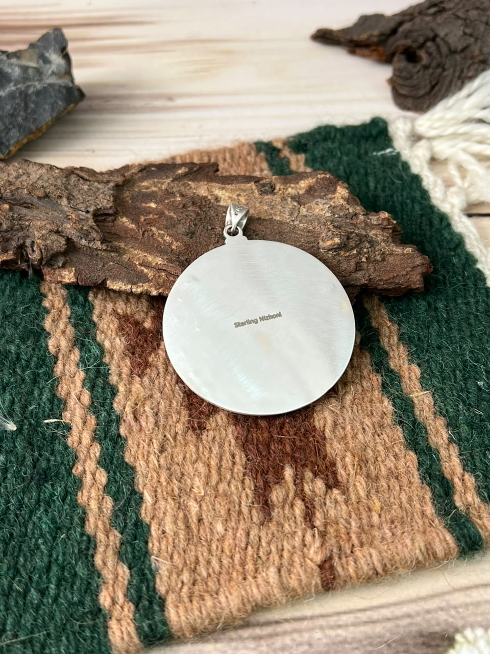 Handmade Sterling Silver Paloma Turquoise with Orange Mojave Pendant Signed Nizhoni