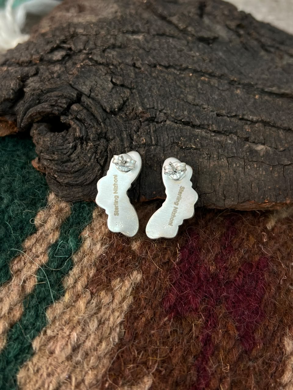Handmade Sterling Silver White Buffalo Post Studs Earrings Signed Nizhoni