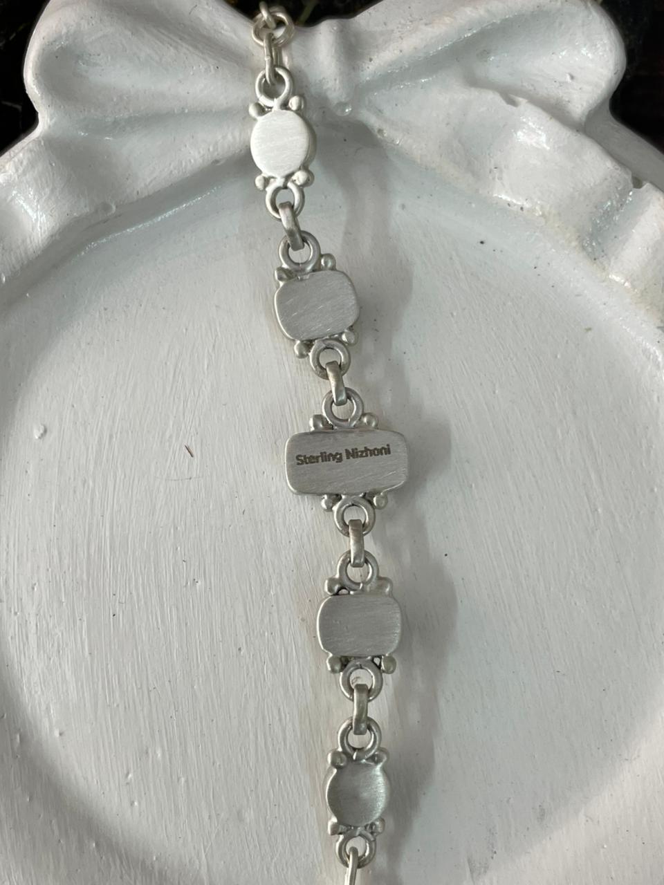 Handmade Sterling Silver Orange Mojave with Kingman and White Buffalo Chain Bracelet "Signed Nizhoni"