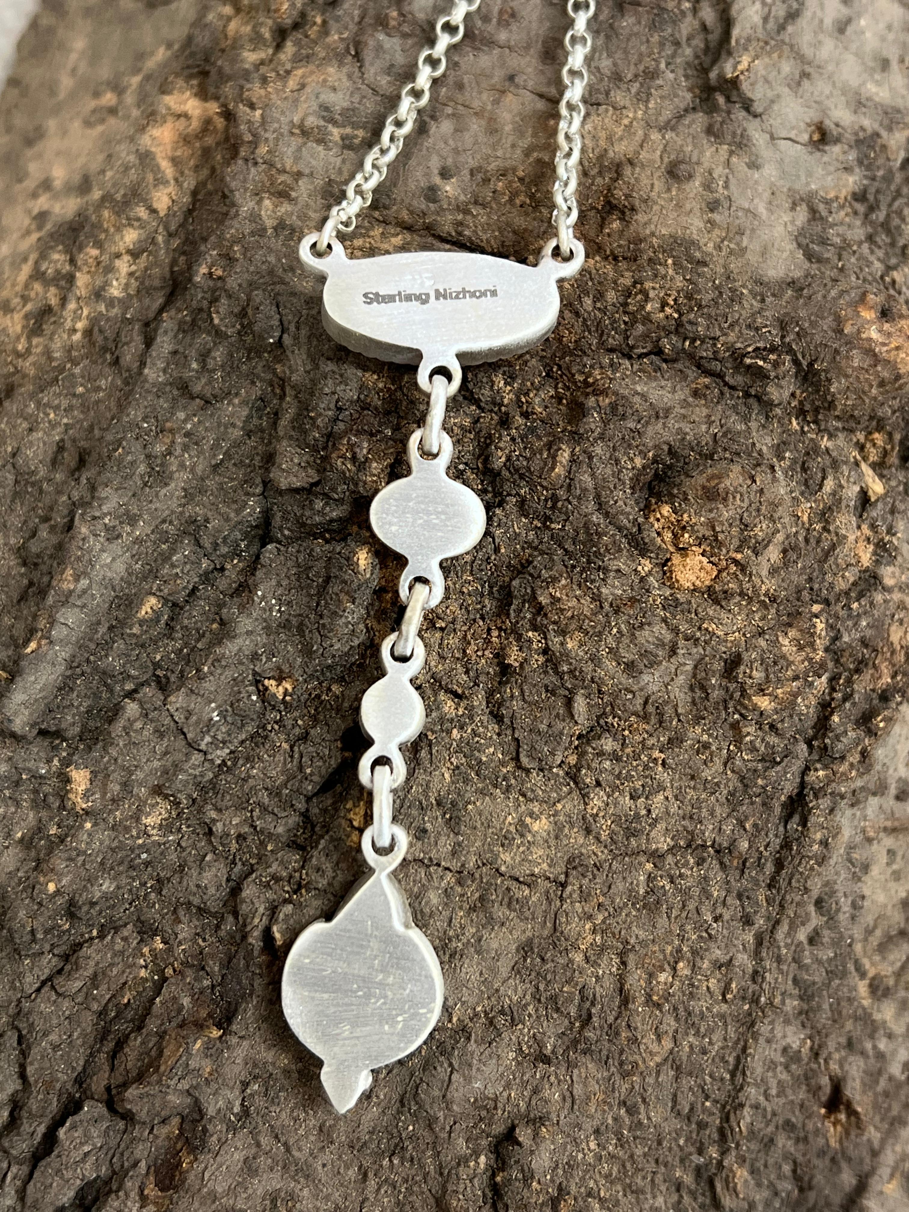 Handmade Sterling Silver Emerald Valley with Dahlia Rose Necklace with Signed Nizhoni