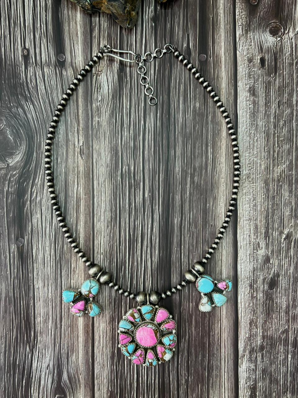 Handmade Sterling Silver Cotton Candy Beaded Necklace "Signed Nizhoni"