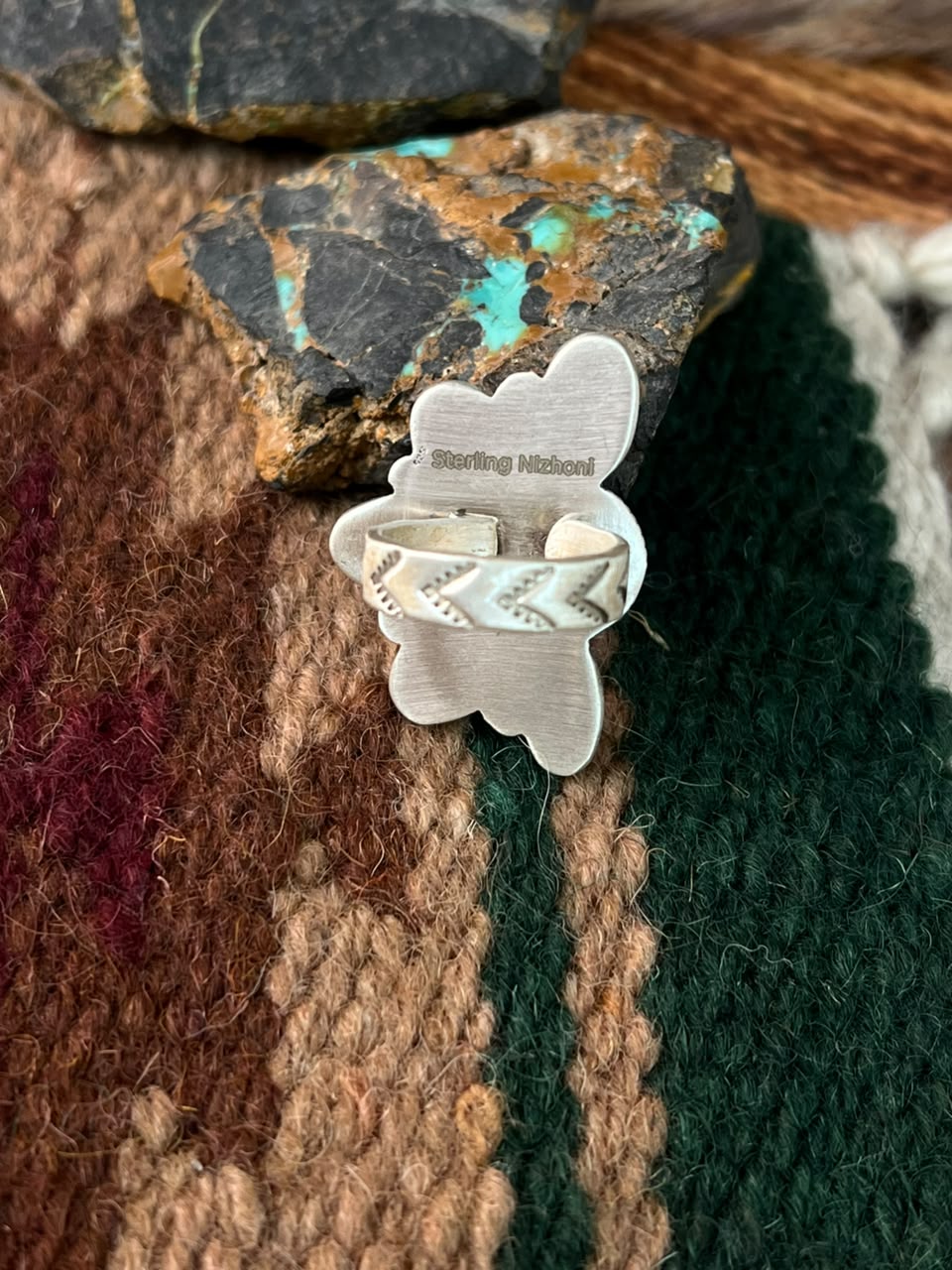 Handmade Sterling Silver Hardy Pit Collection: Adjustable Ring Signed Nizhoni