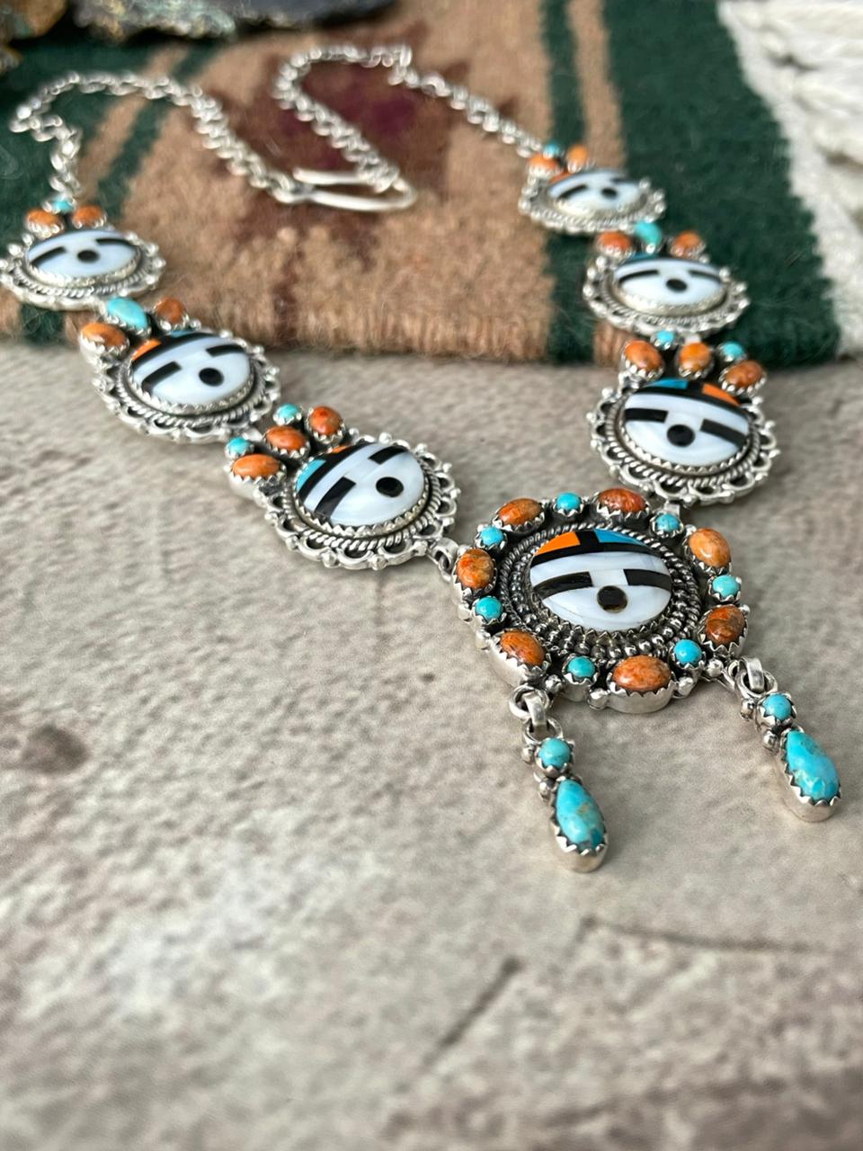 Handmade Sterling Silver Turquoise and MOP Necklace "Signed Nizhoni"