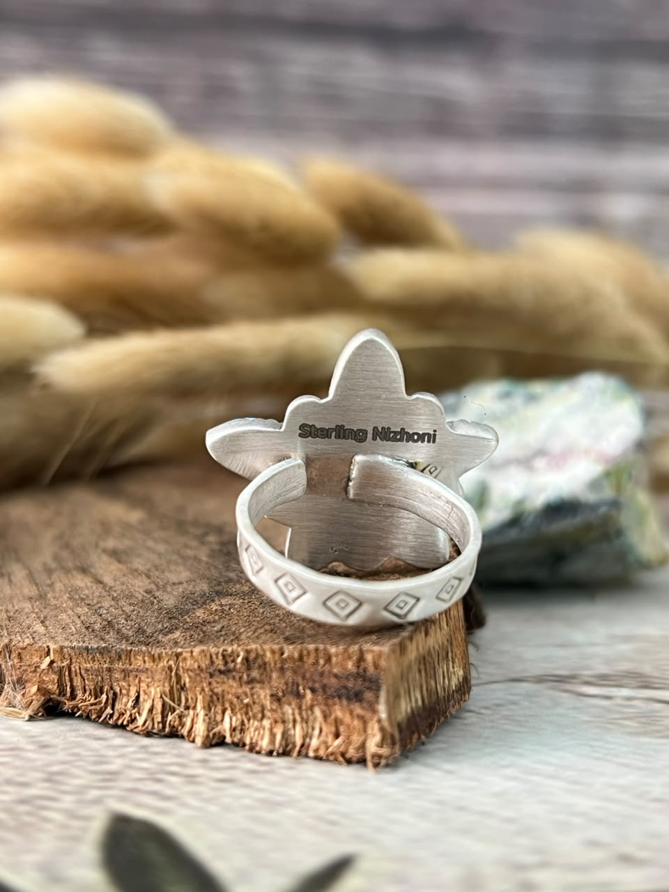 Handmade Sterling Silver Golden Hills Turquoise Adjustable Ring Signed Nizhoni