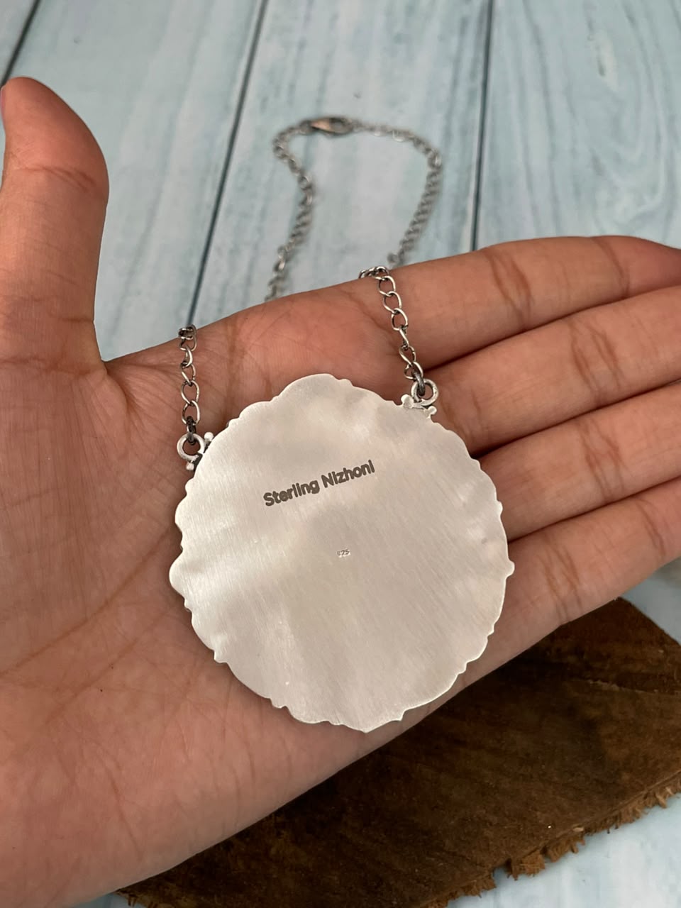 Handmade Sterling Silver Egyptian Turquoise Collection: Necklace Signed Nizhoni