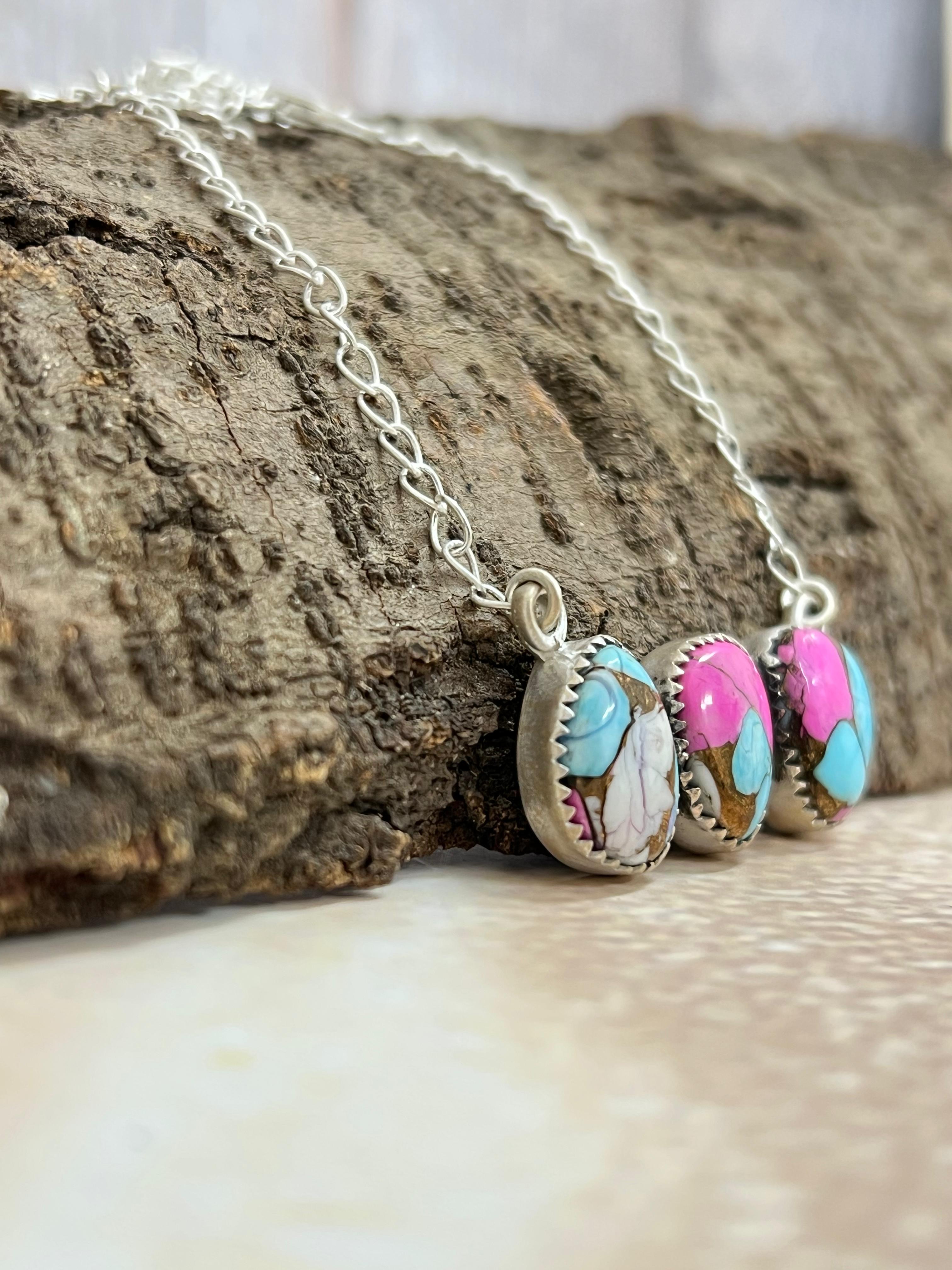 Handmade Sterling Silver Cotton Candy Necklace with Signed Nizhoni