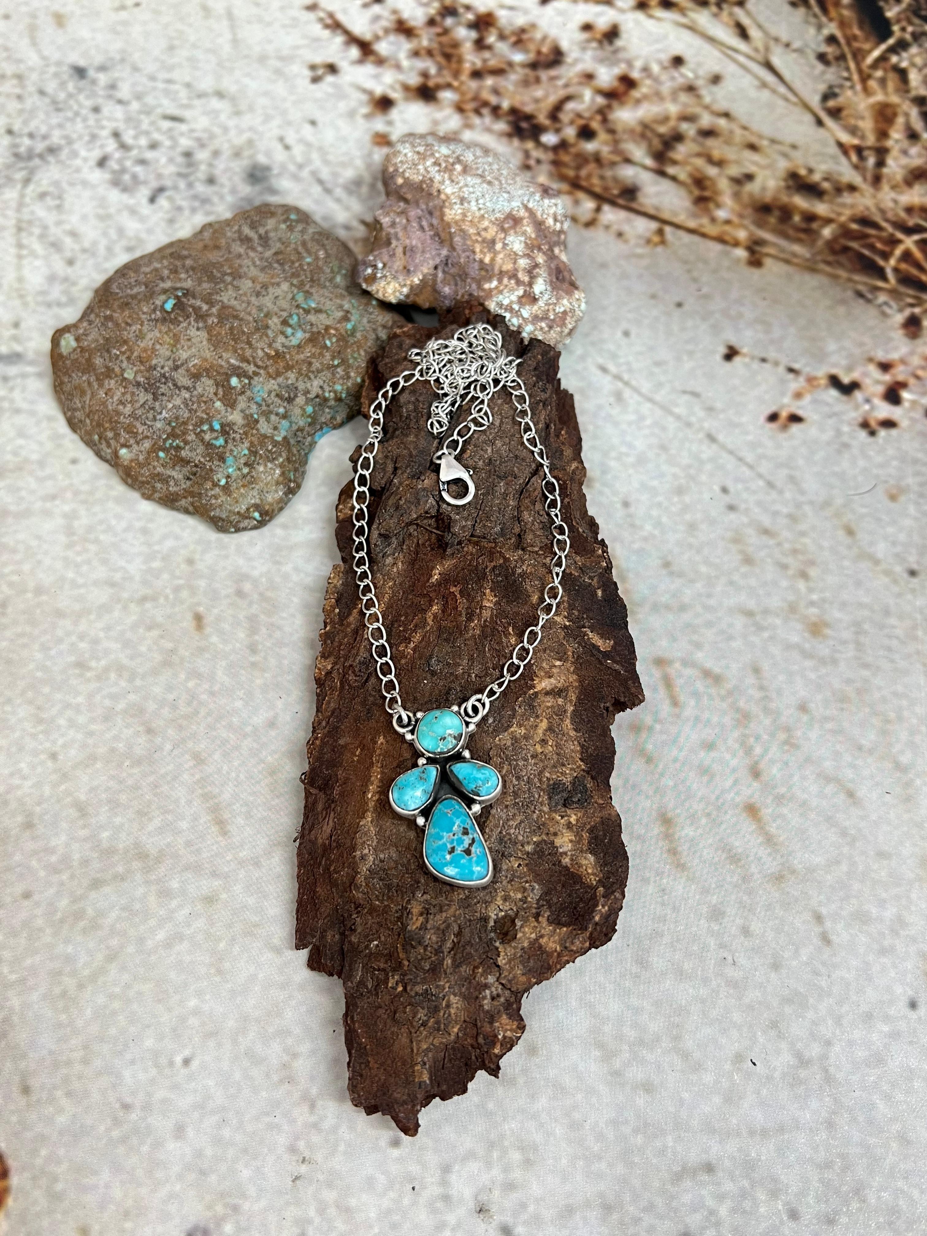 Handmade Sterling Silver White Water Turquoise Necklace Signed Nizhoni