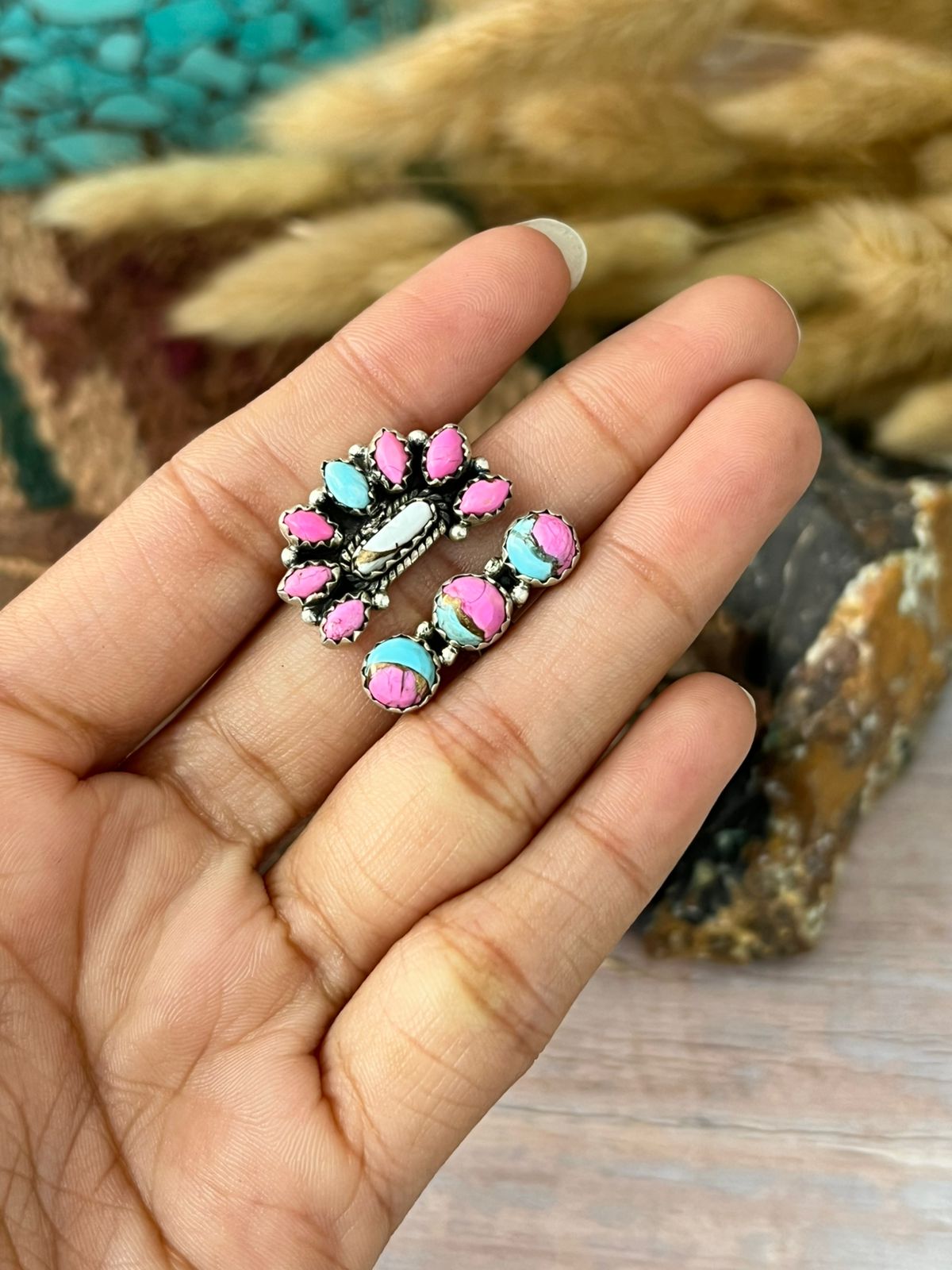 Handmade Sterling Silver Cotton Candy Adjustable Ring "Signed Nizhoni"