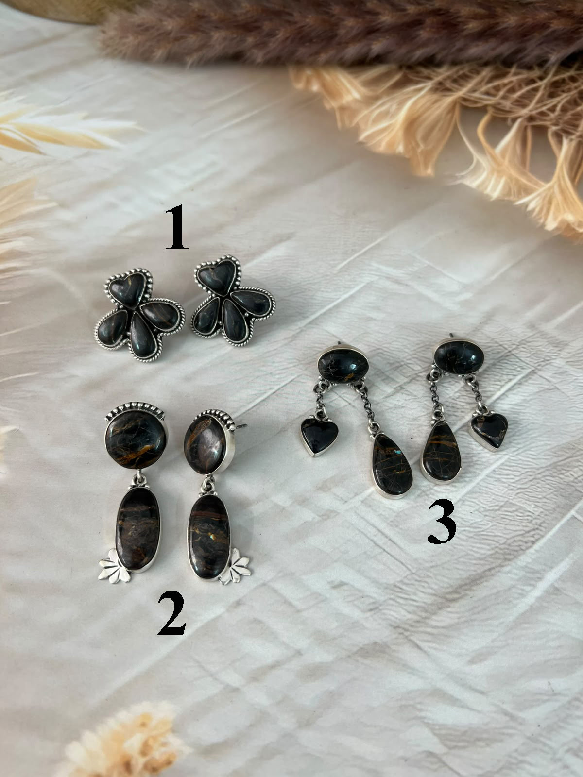 Handmade Sterling Silver Blackjack Turquoise Collection: Post Earrings Signed Nizhoni