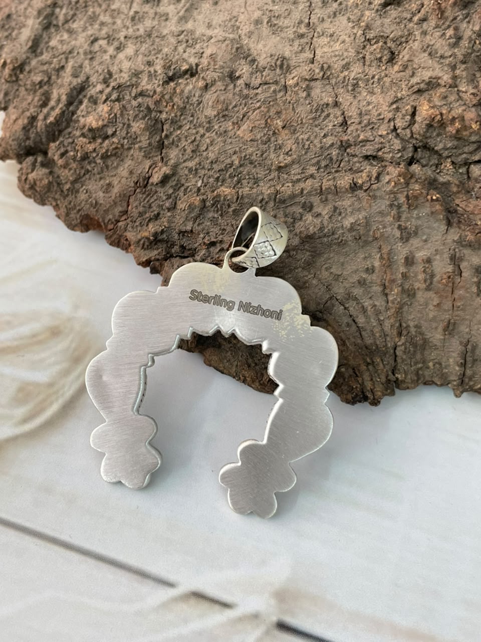 Handmade Sterling Silver White Buffalo Naja Pendant Signed Nizhoni (2)