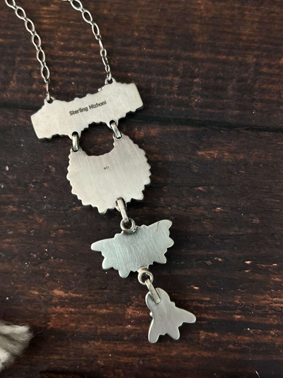 Handmade Sterling Silver Kingman Turquoise Drop Necklace Signed Nizhoni