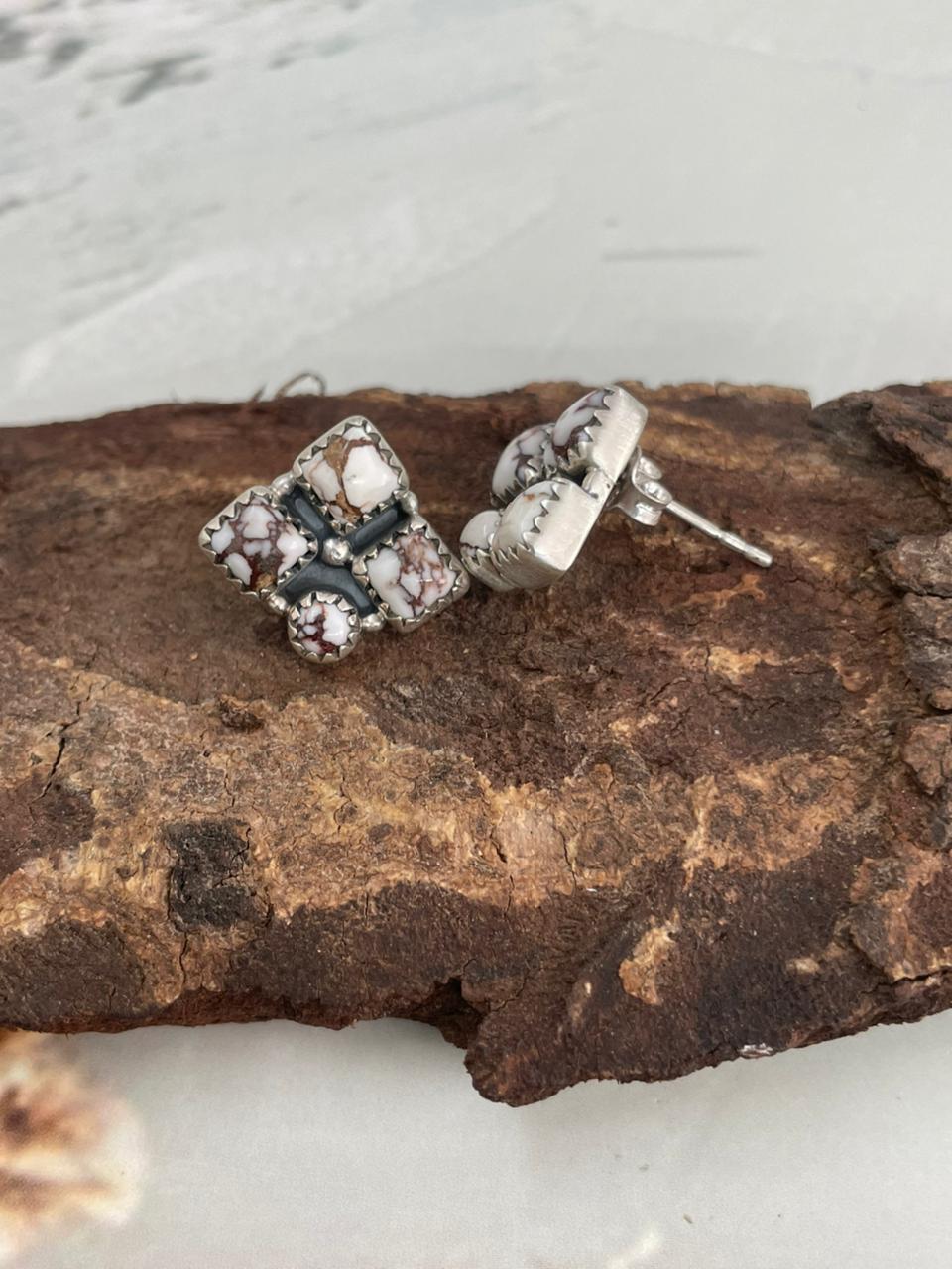 Handmade Sterling Silver Wildhorse Magnesite Post Studs Earrings "Signed Nizhoni"