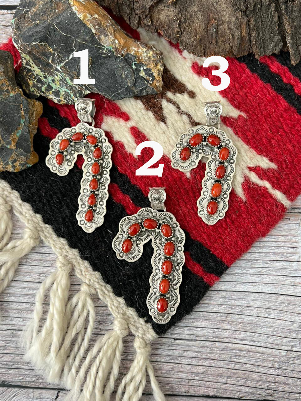 "Christmas Collection" Handmade Sterling Silver Coral Pendant "Signed Nizhoni"