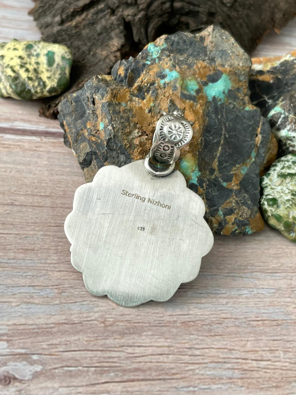 Handmade Sterling Silver Number 8 Turquoise Pendant "Signed Nizhoni"