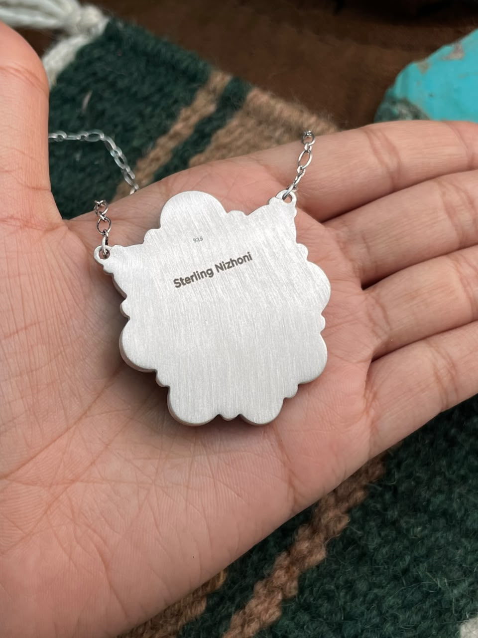 Handmade Sterling Silver Campitos Turquoise Collection: Necklace Signed Nizhoni