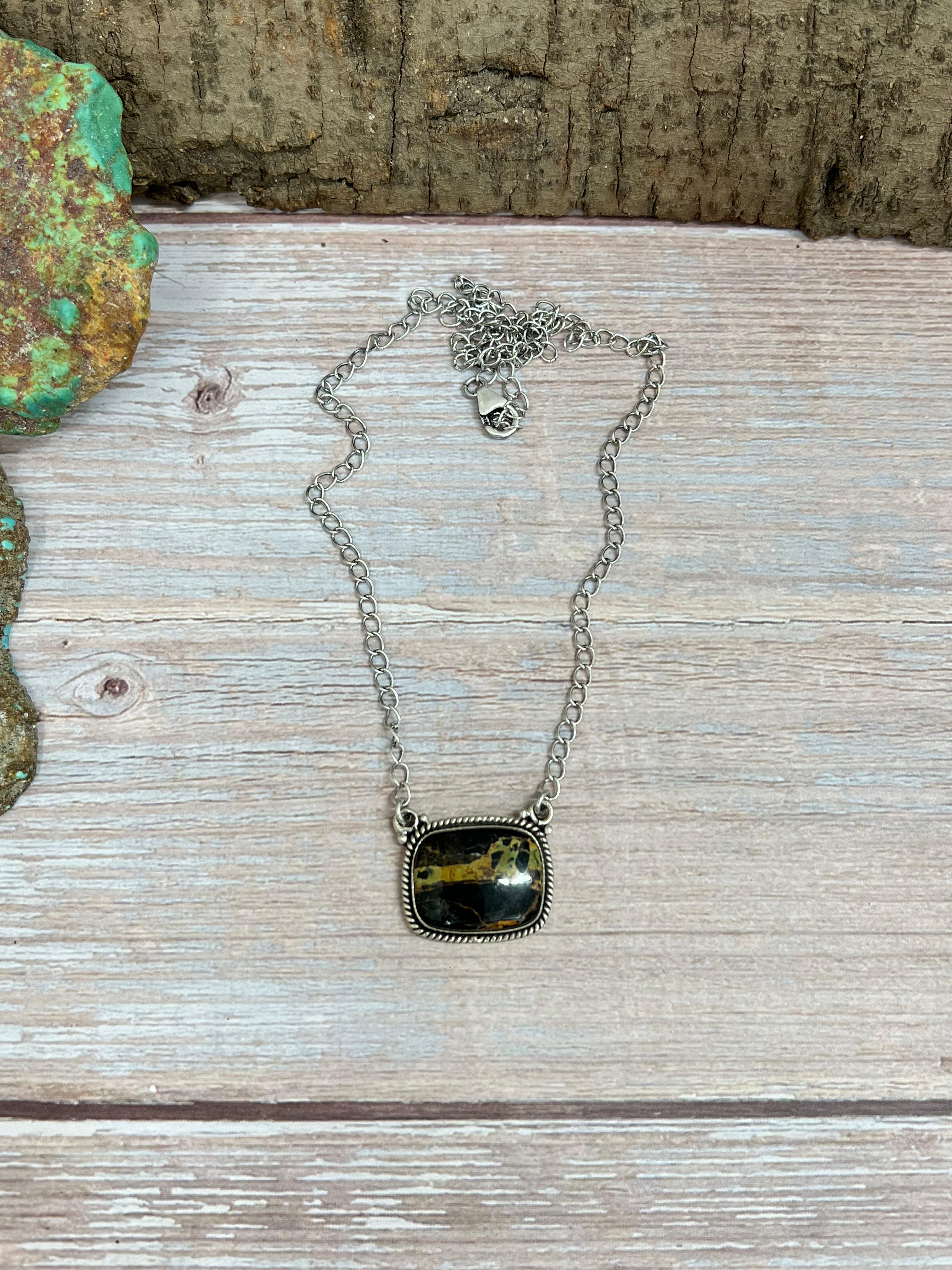 Handmade Sterling Silver Black Jack Necklace with Signed Nizhoni
