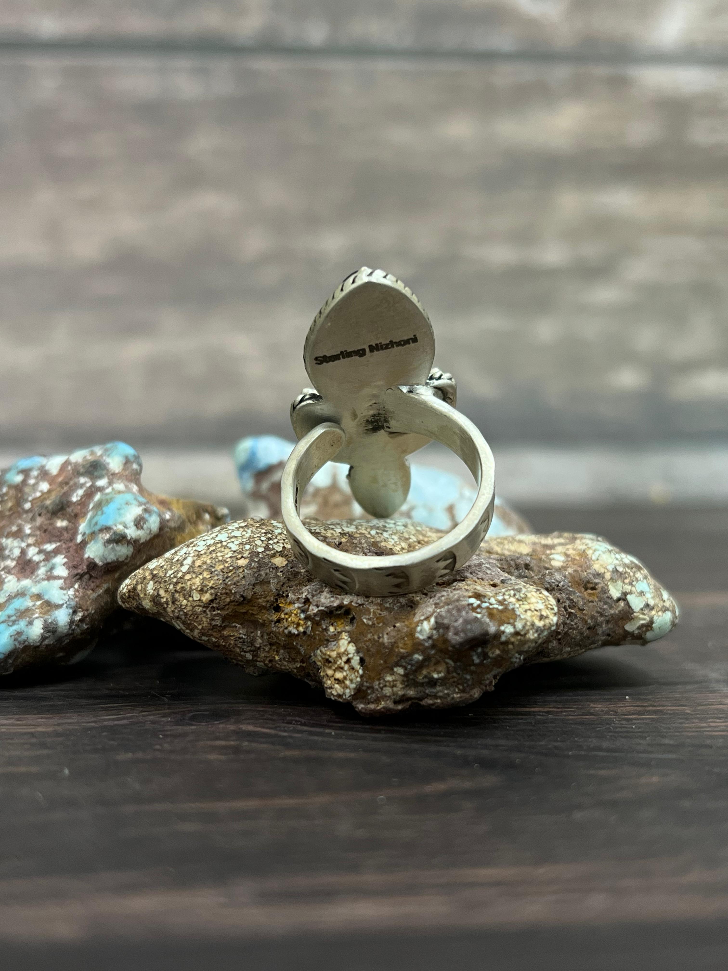 Handmade Sterling Silver White Buffalo Adjustable Ring With Signed Nizhoni