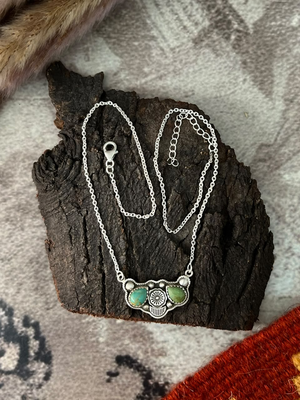 Handmade Sterling Silver Kingman Turquoise Necklace Signed Nizhoni