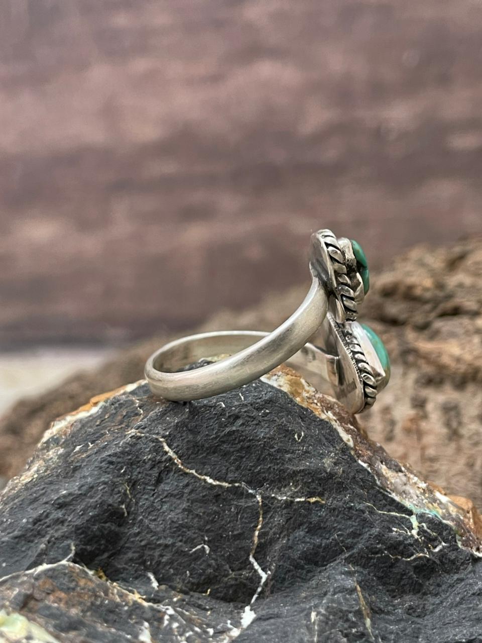 "Heart Collection" Handmade Sterling Silver Kingman Turquoise Adjustable Ring "Signed Nizhoni"
