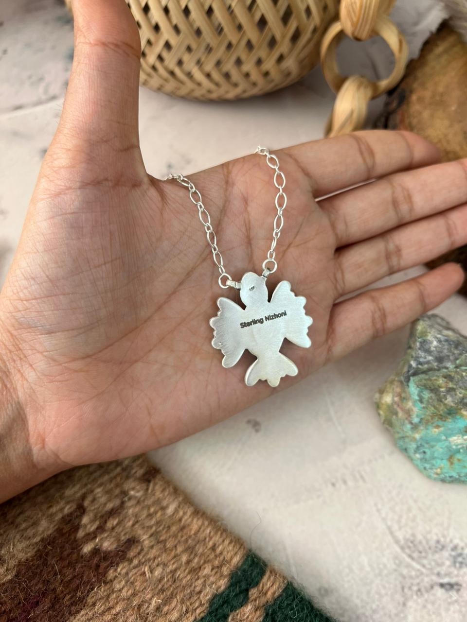 Handmade Sterling Silver Kingman Turquoise Necklace Signed Nizhoni