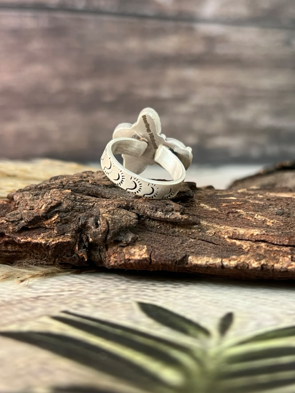 Handmade Sterling Silver White Water with Palomino Turquoise Adjustable Ring Signed Nizhoni (1)