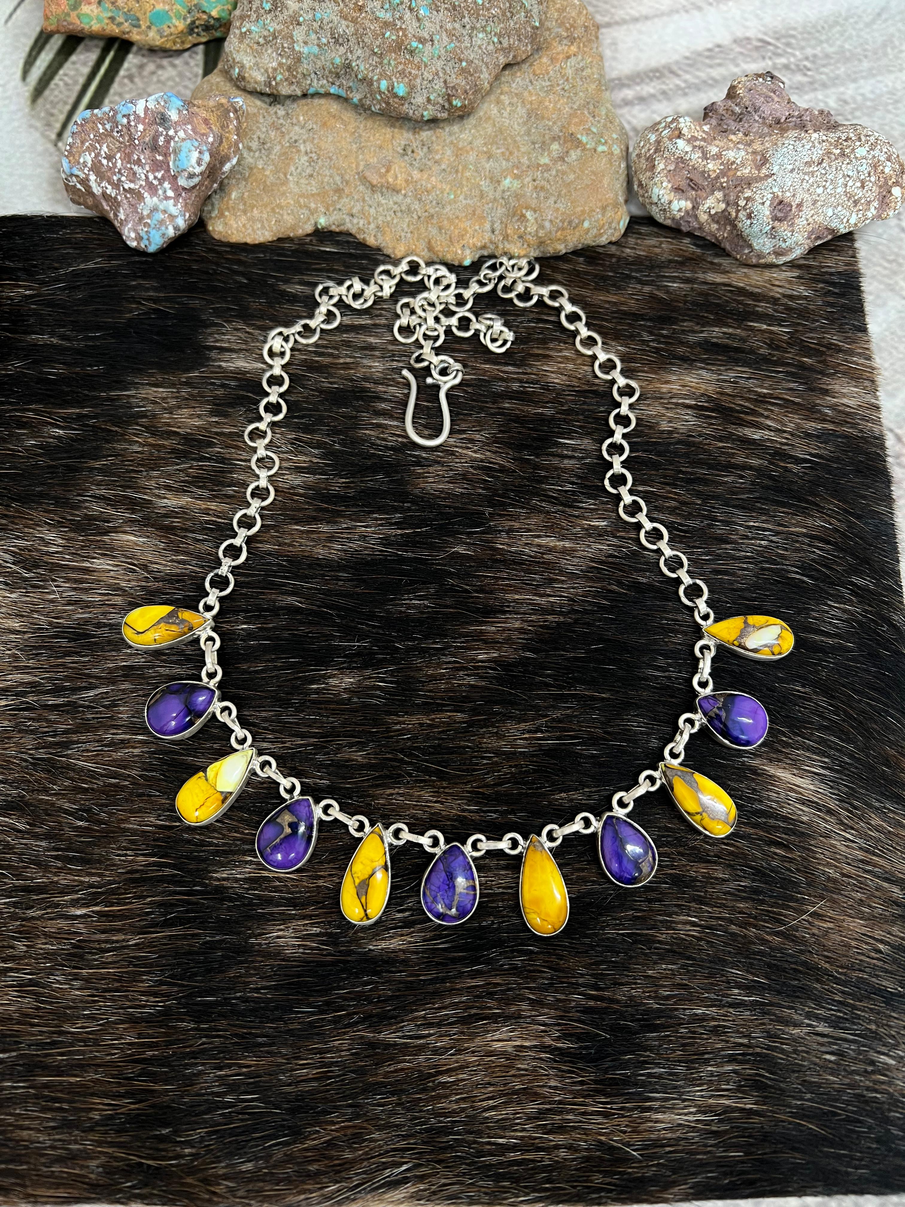 Handmade Sterling Silver Grape Dahlia, Honey Dahlia Necklace with Signed Nizhoni