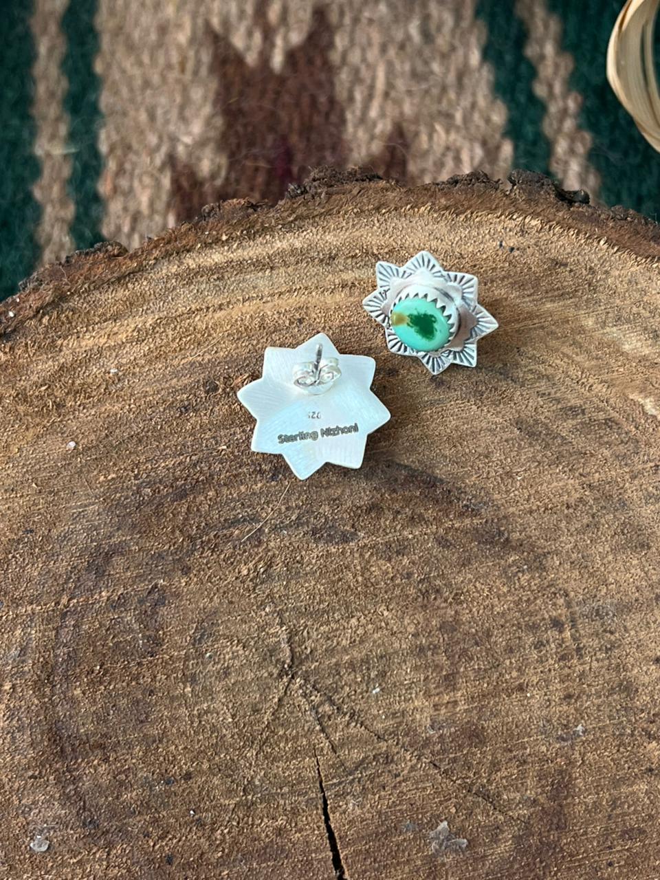 Handmade Sterling Silver Carico Lake Turquoise Post Studs Earrings Signed Nizhoni