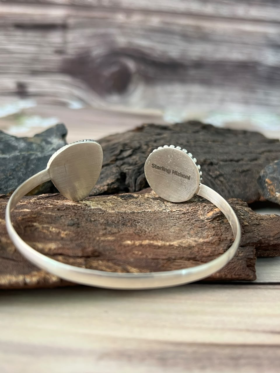 Handmade Sterling Silver Gem Silica Collection: Cuff Bracelet Signed Nizhoni