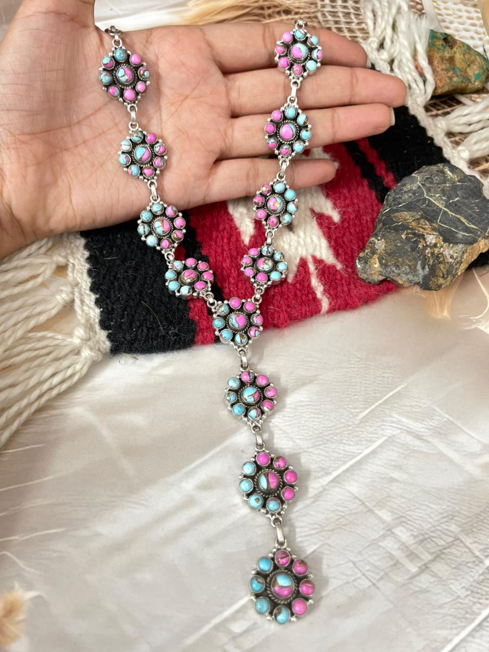 Handmade Sterling Silver Cotton Candy Lariat Necklace "Signed Nizhoni"