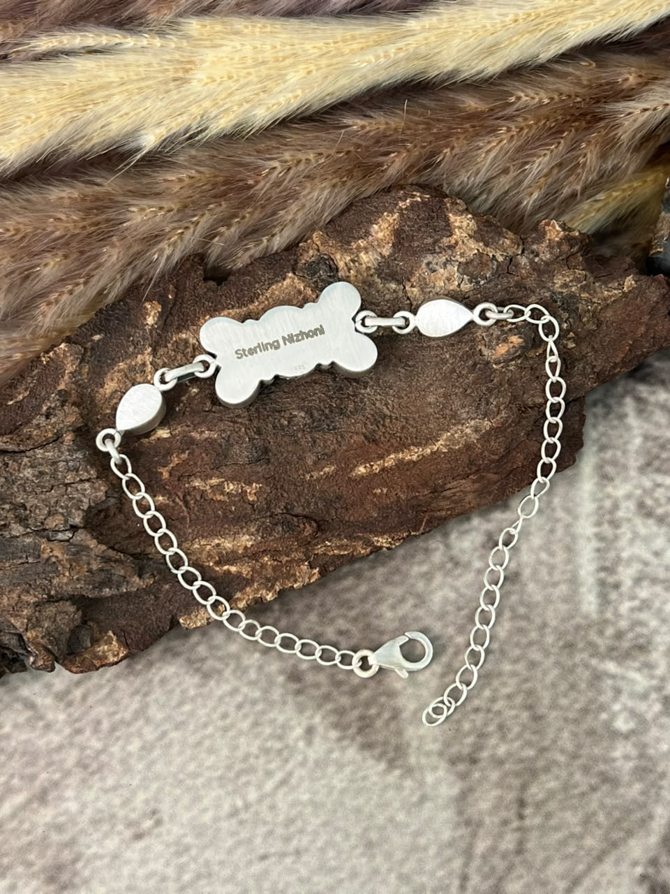 Handmade Sterling Silver Number 8 Turquoise Collection: Chain Bracelet Signed Nizhoni