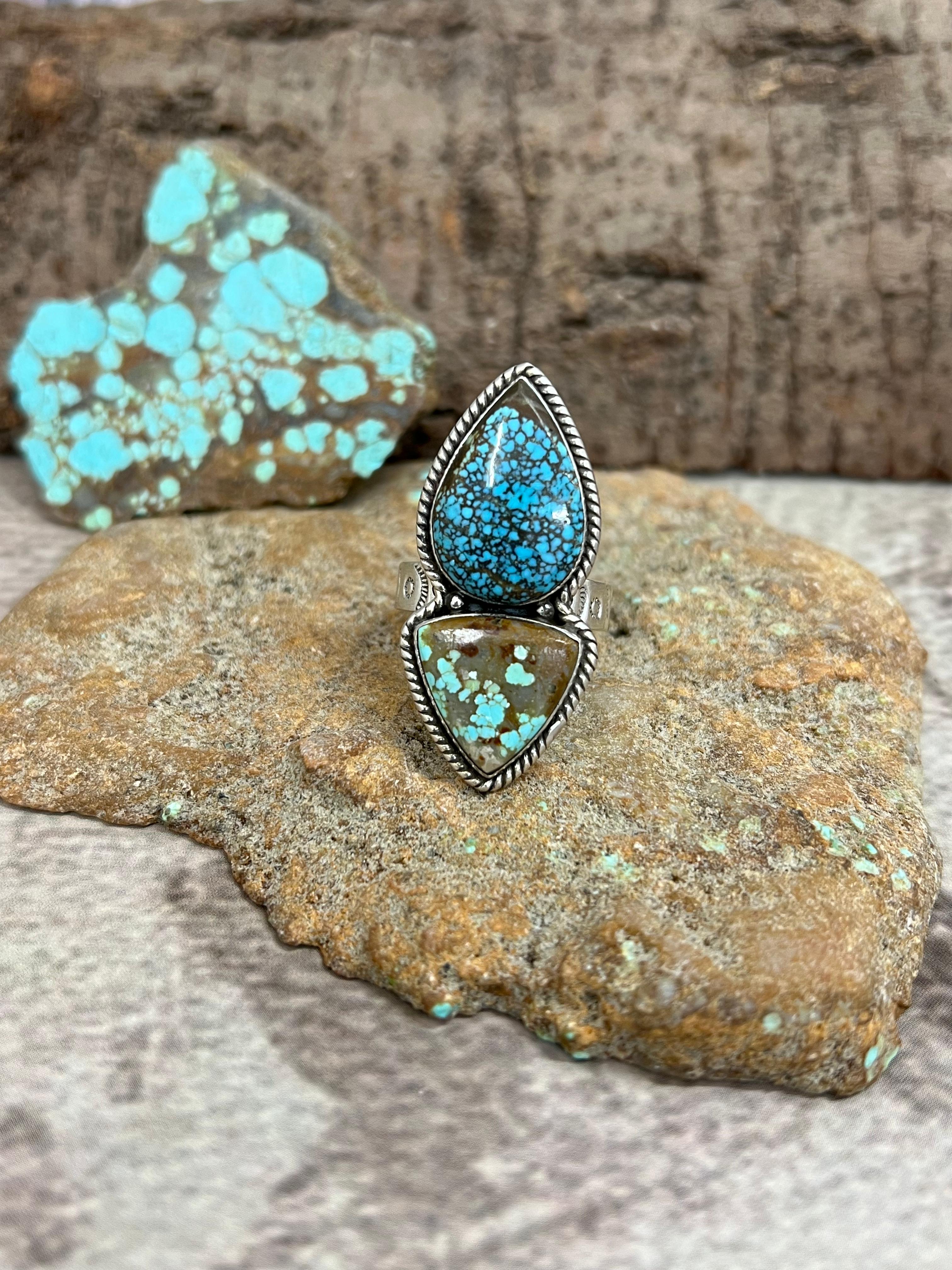 Handmade Sterling Silver Number 8 Turquoise Adjustable Ring with Signed Nizhoni