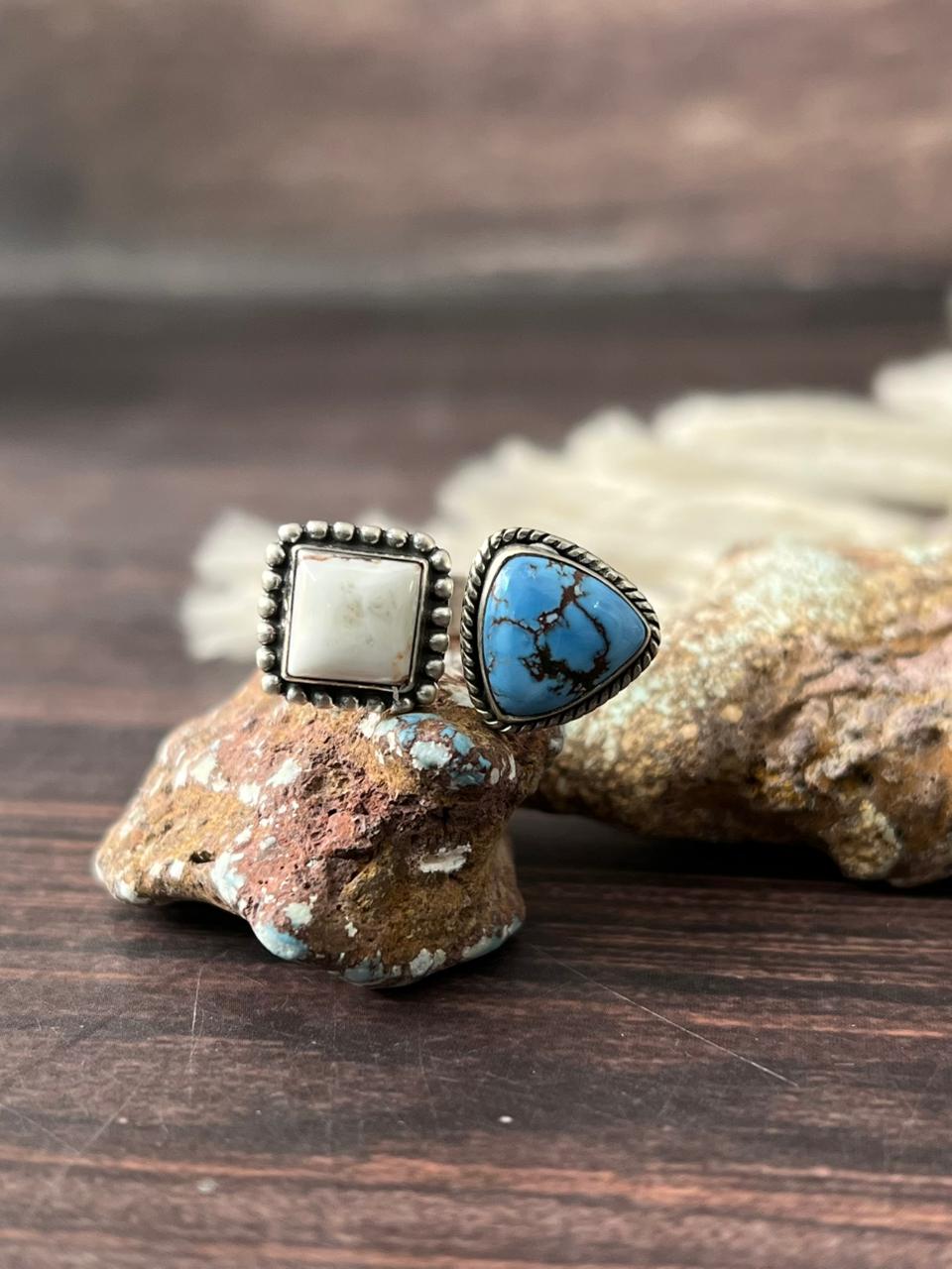 Handmade Sterling Silver Golden Hills with White Collection Adjustable Ring "Signed Nizhoni"