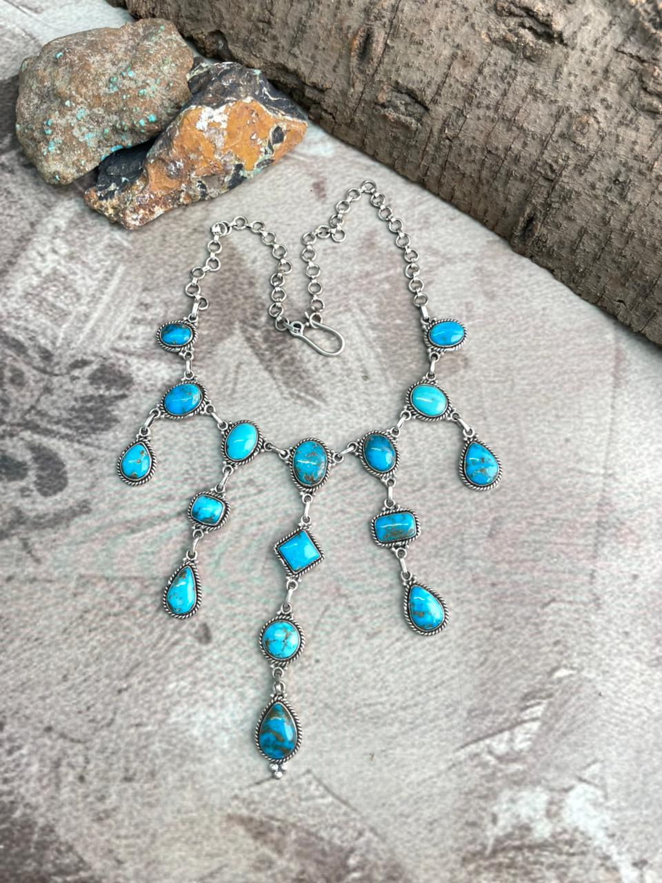 Handmade Sterling Silver Arizona Blue Turquoise Necklace "Signed Nizhoni"