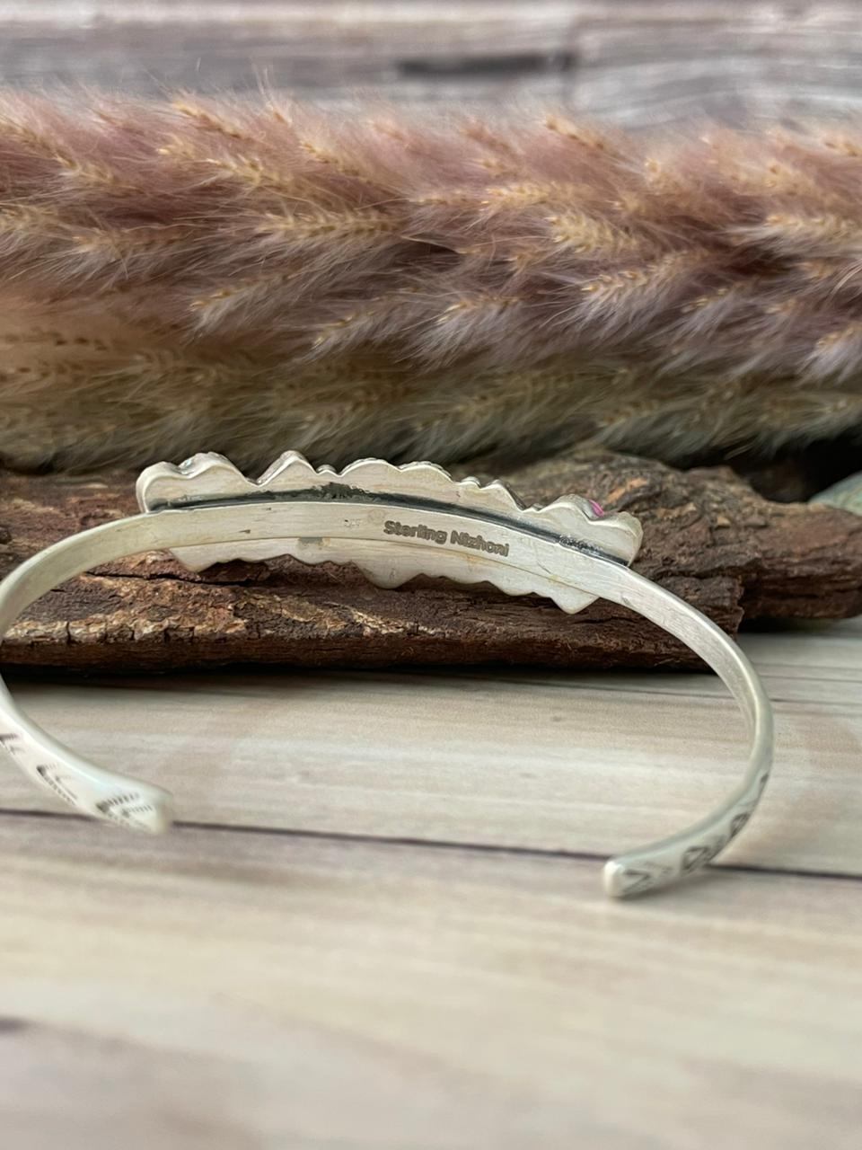 Handmade Sterling Silver Cotton Candy Cuff Heart Bracelet Signed Nizhoni